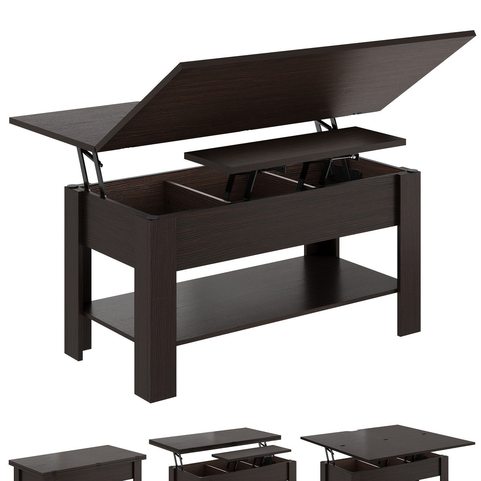 Height-adjustable Coffee Table, 3-in-1 Multifunctional Living Room Table, Coffee Table, Hidden Storage, Open Compartment, Usable As A Dining Table, For Living Room, Office, White, Brown, Gray