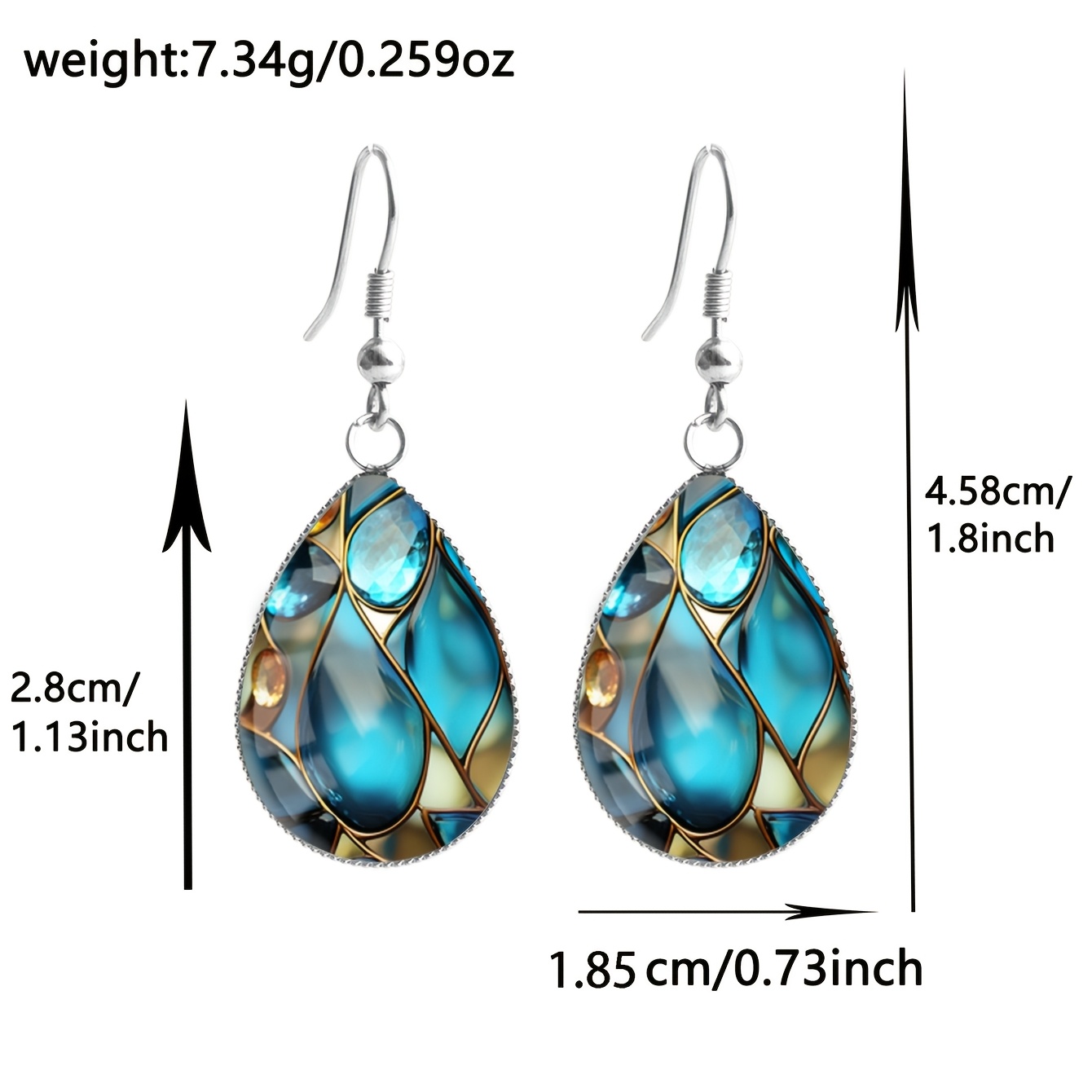 Women's Blue & Golden Glazed Gemstone Pattern Drop Earrings, Vintage Style