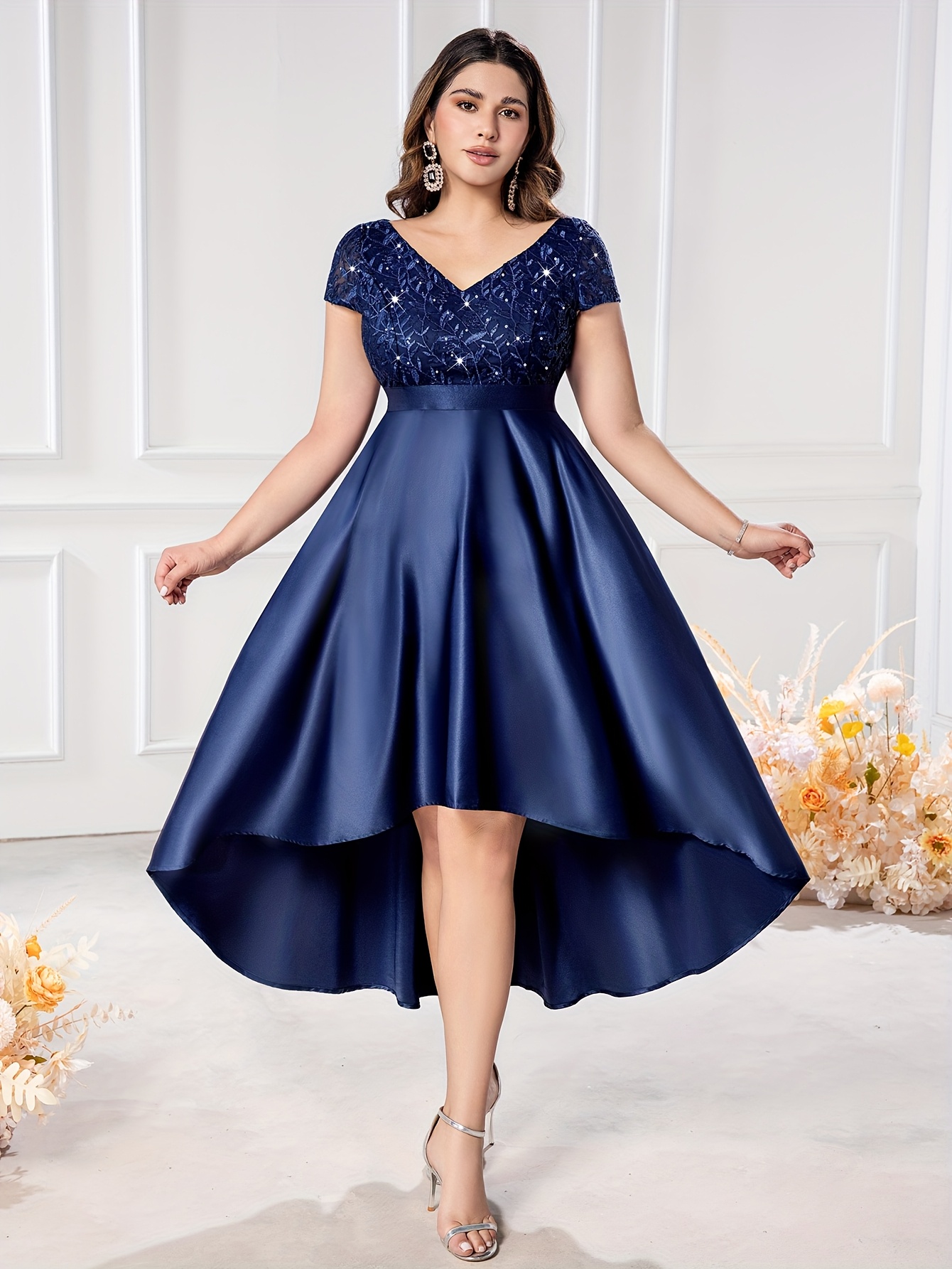 elegant plus size v neck lace dress contrast trim sleeveless