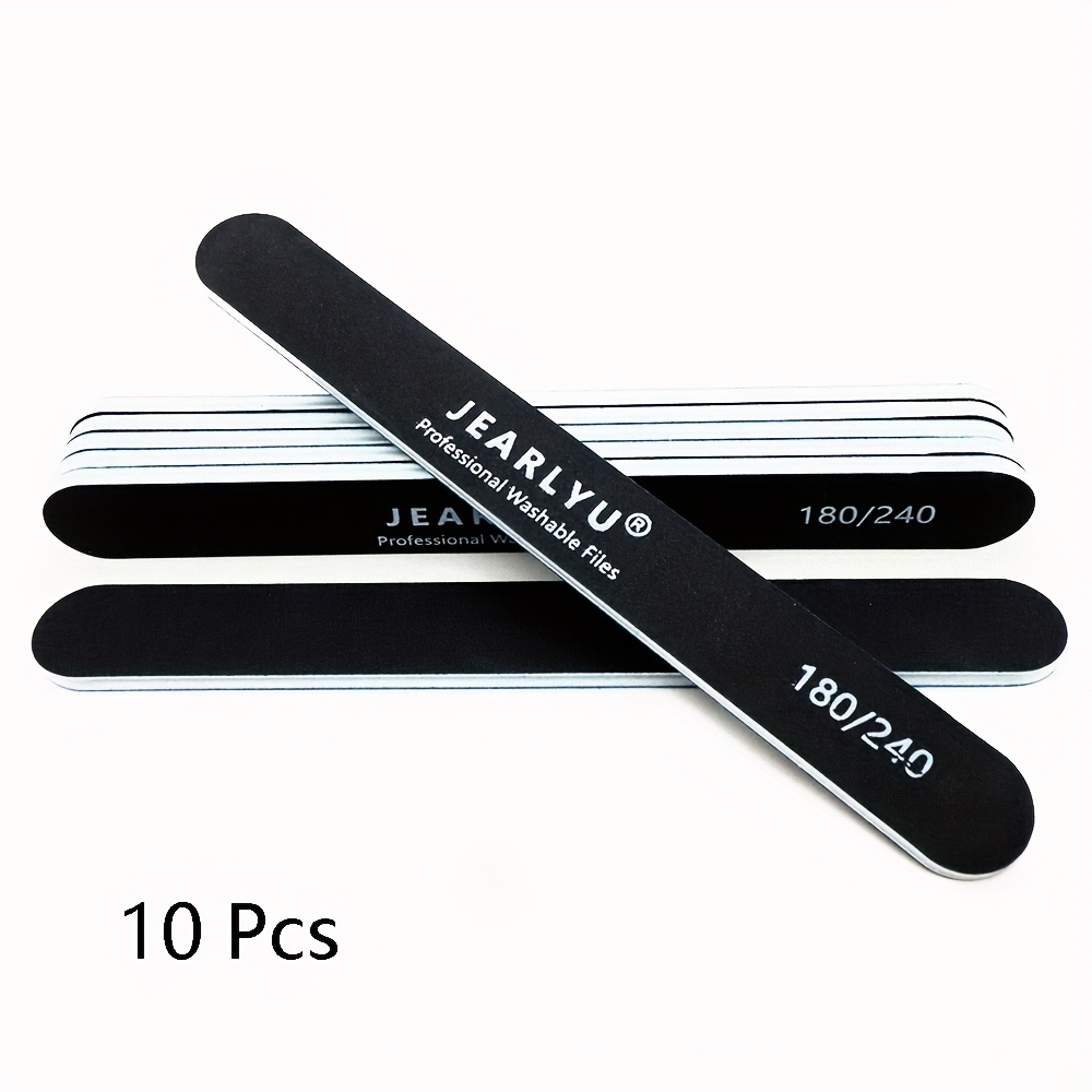 10-pack Jearlyu Professional Nail Files, Double-sided 180/240 Grit, Washable Black Version, Suitable For Natural Nails, Acrylic Nails, , And Gel Nails, A Versatile Tool Set
