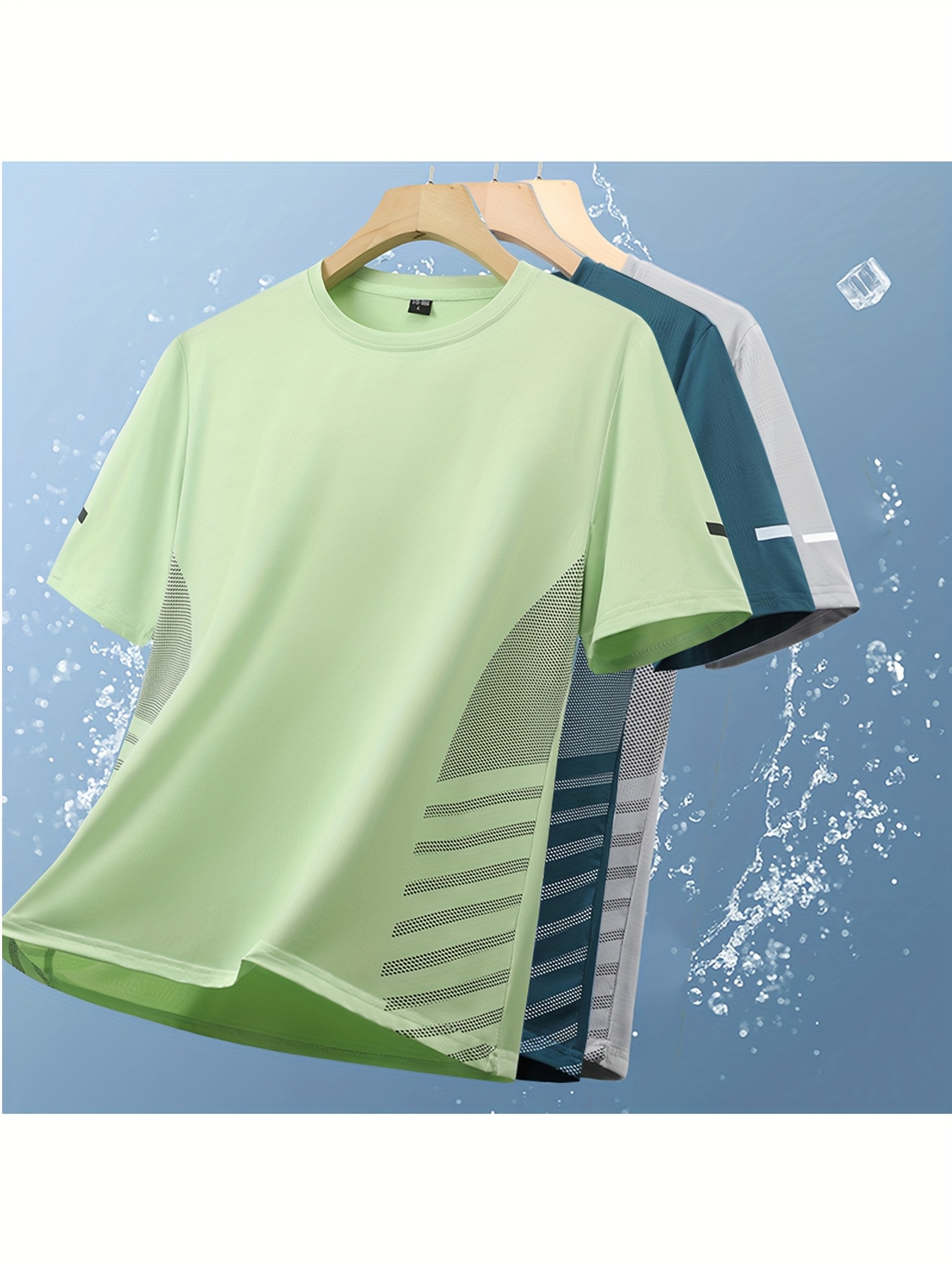 3pcs mens quick dry summer t shirts moisture wicking loose   tees with minimalist   for running gym casual wear mint green light blue unisex style workout shirts solid color apparel breathable fabric