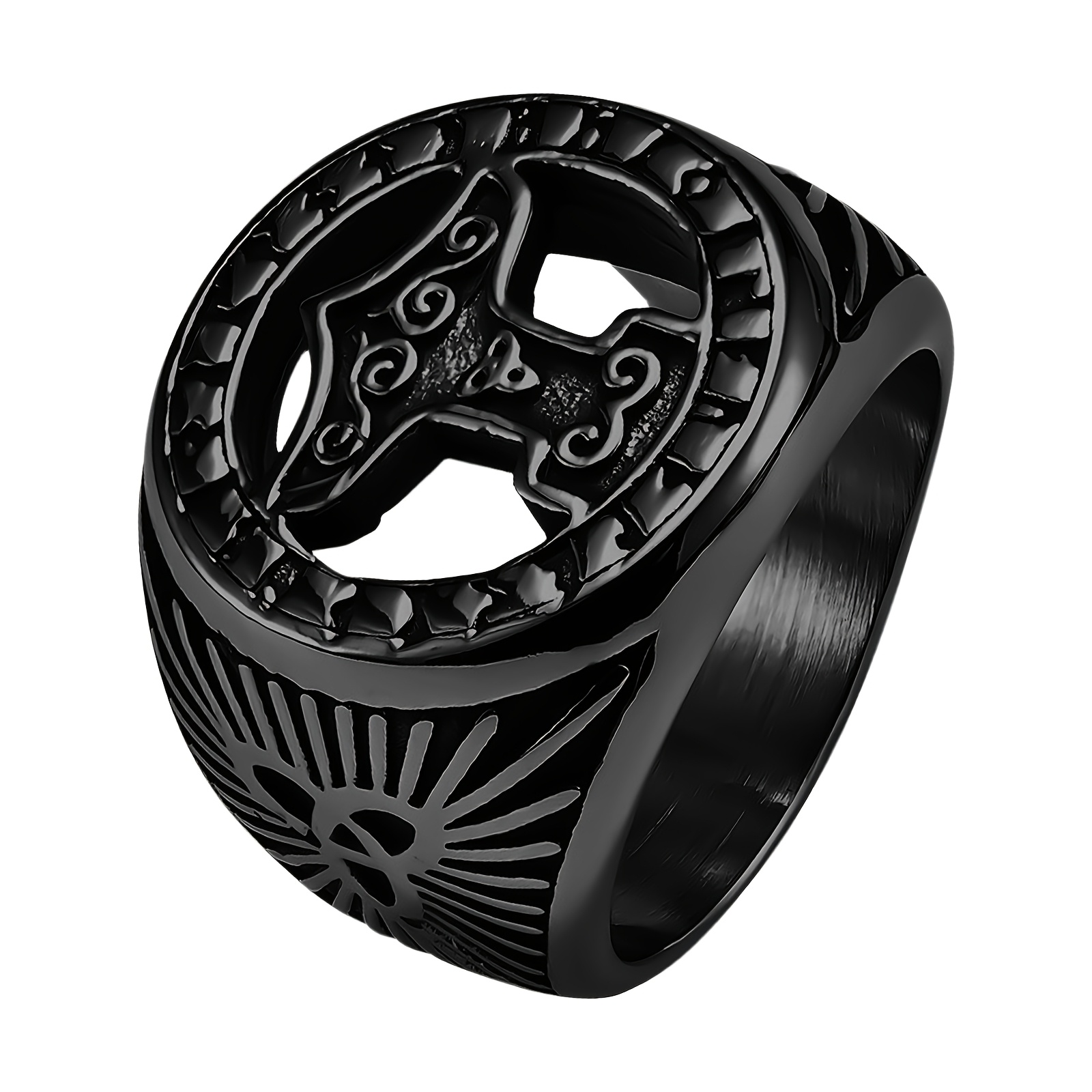 Viking Thor's Hammer Ring, Viking Jewelry - Retro Stainless Steel Casting Three-dimensional Pattern Ring Gift For Father, Son, Lover, Male Friend