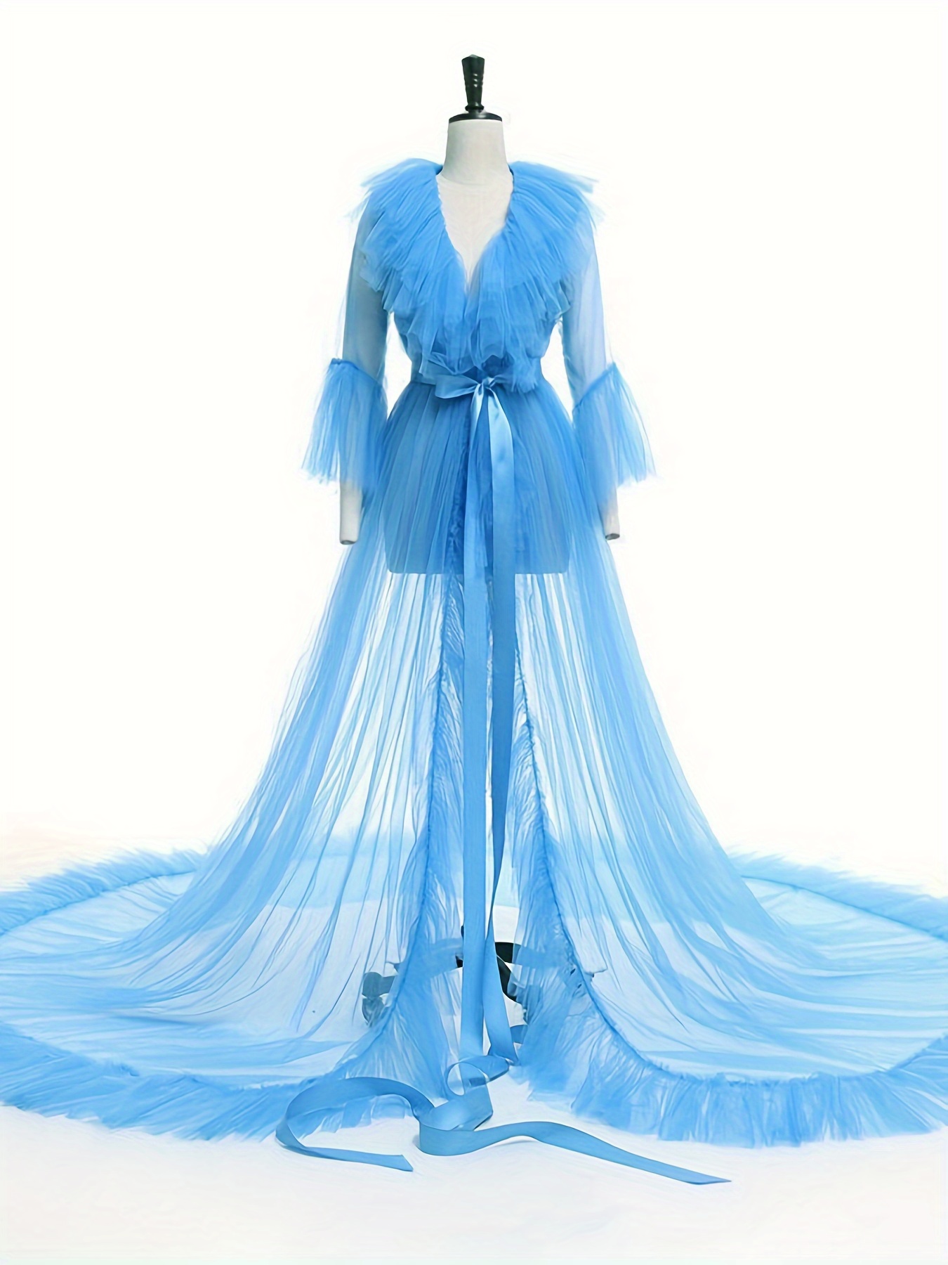 sachin and babi light blue dress elegant sheer tulle kimono dress women v neck long flare