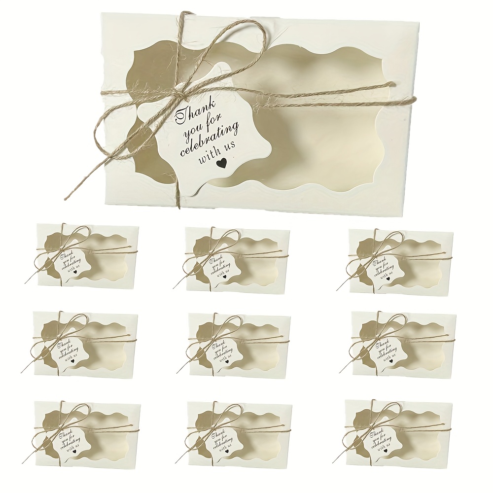 TEMU 30pcs (10 Boxes + 10 Jute + 10 Greeting Cards) Elegant Gift Box Set, Pink, , And White Paper Boxes With Transparent Window - Includes Jute And