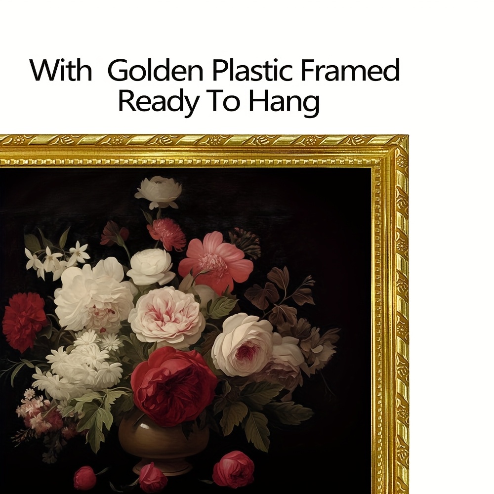 2d flat 1pc elegant   canvas art with   11 8x15 7 inch dark   roses peonies painting vintage inspired wall decor for living room framed canvas wall art