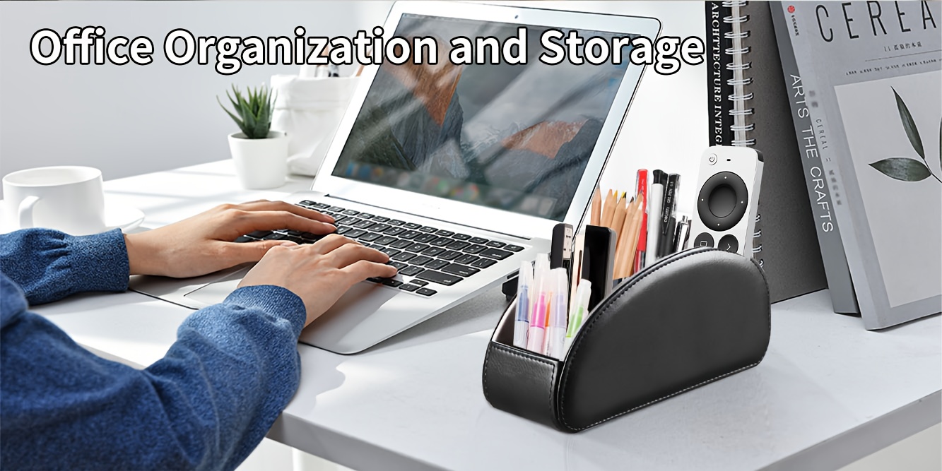 一款带有5个隔层的仿皮皮肤遥控器支架，多功能桌面收纳盒/遥控器整理盒/床头柜遥控器盒/家庭收纳容器，适用于电视遥控器、家电遥控器、笔、眼镜、办公用品、收纳盒整理