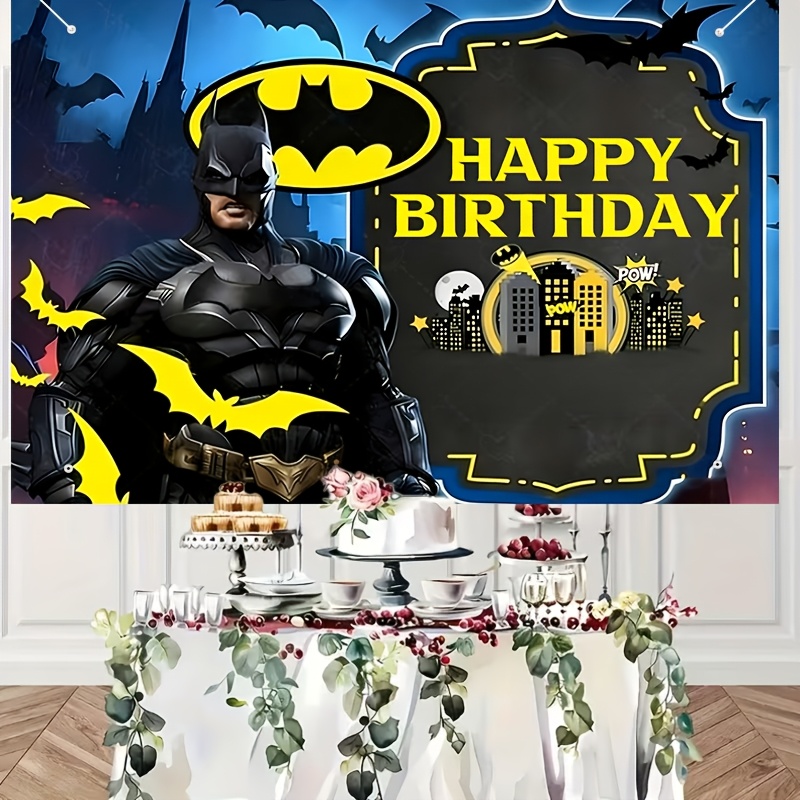 TEMU Wb Authorized 1pc Batman, His City, Happy Birthday! Cartoon Background Cloth, Party Wall Decorative Banner Banner, , Suitable For Birthday