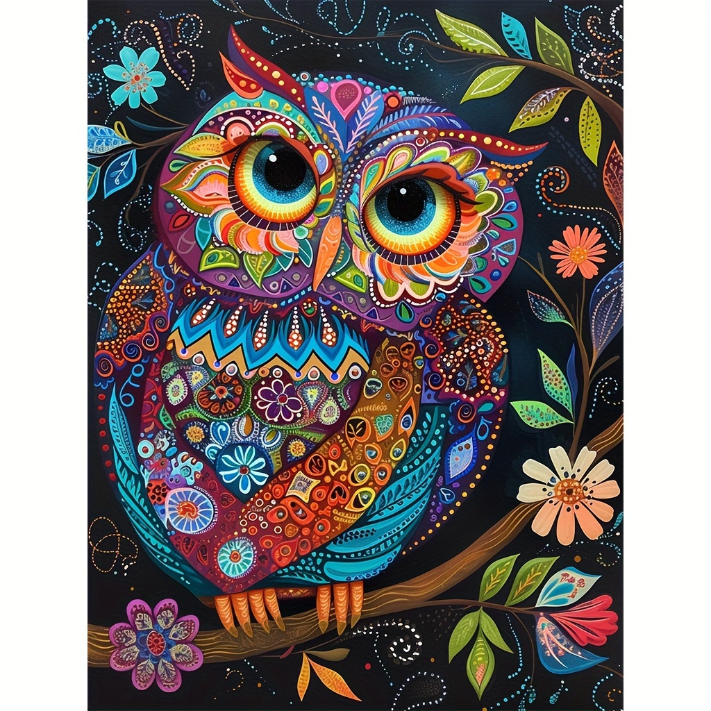 

5d Diamond Painting Kit, Colorful Owl Animal Theme, Round Acrylic Diamond Art Set For Beginners, Diy Home Wall Decor Craft Gift, 30x40cm