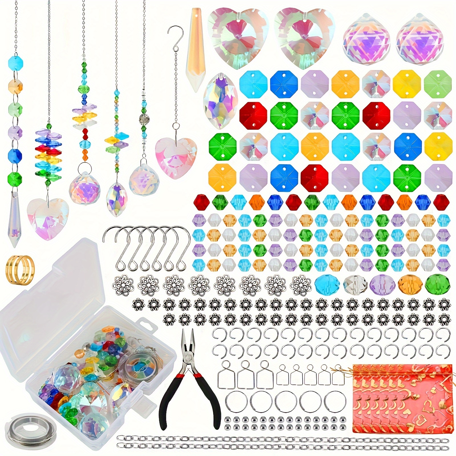 

460-piece Diy Suncatcher Kit - Bohemian Style Crystal Bead & Rainbow Prism Set For Window Hanging, Indoor/outdoor Garden Decor - Perfect Mother's Day Craft Gift