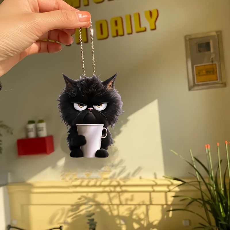 

Creative Black Cat 2d Acrylic Pendant, Art Deco Style Car Rearview Mirror Hanging Ornament, Keychain Accessory, Backpack Charm, Wall Art Decor - No Feathers, No Electricity Needed