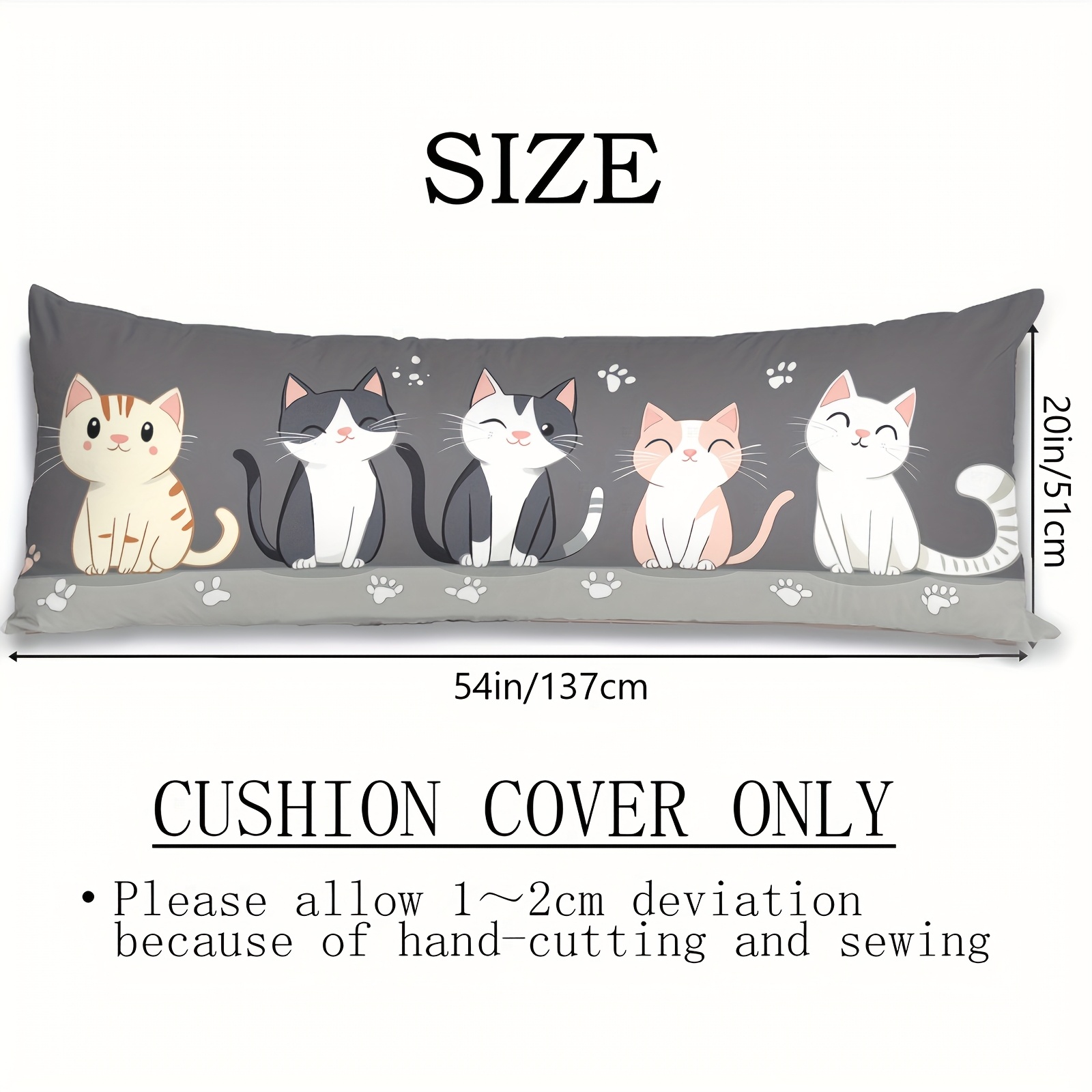 Image of 1pc Cute Cat Pattern Printed 20in X 54in Long Pillowcase, Home Decor, Bed Pillowcase, Soft And Comfortable, Durable, Washable. (pillow Insert Not Included)