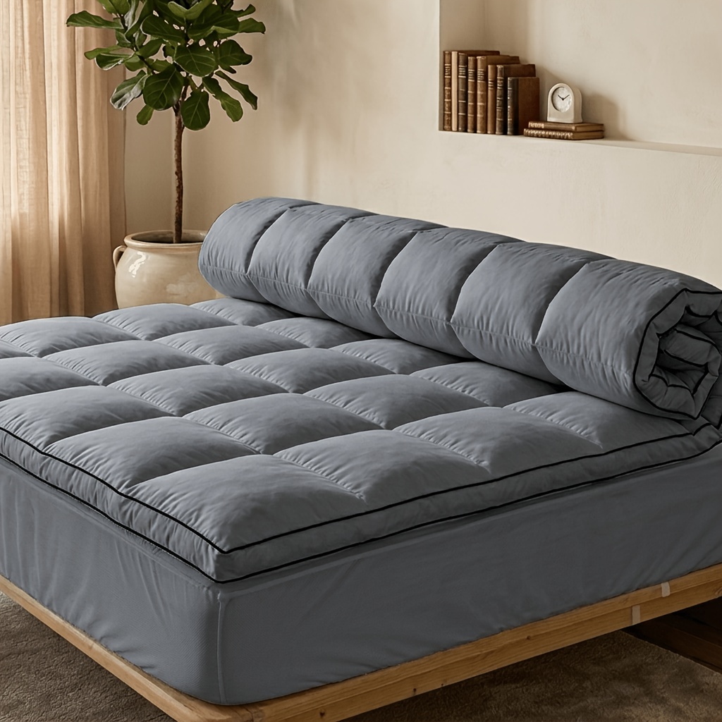 750gsm High-density Mattress Topper With 360° Elasticated Band, Double Layer Quilted Mattress Protector, Fluffy Soft Fitted Bed Cover