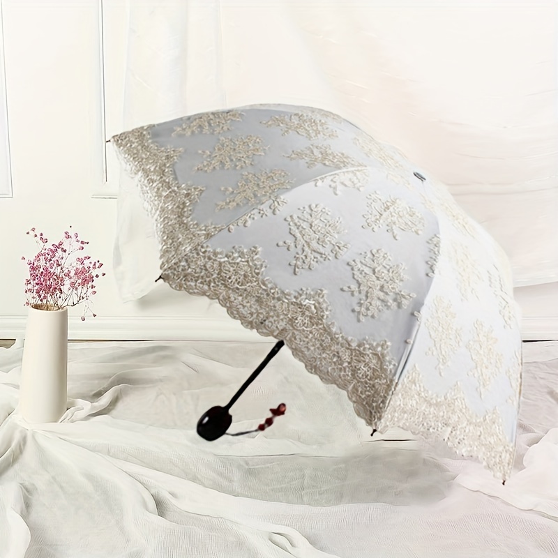 

Style princesse dentelle noire parapluie intérieur à baldaquin pliant, parapluie portable décontracté à 8 baleines pour hommes et femmes