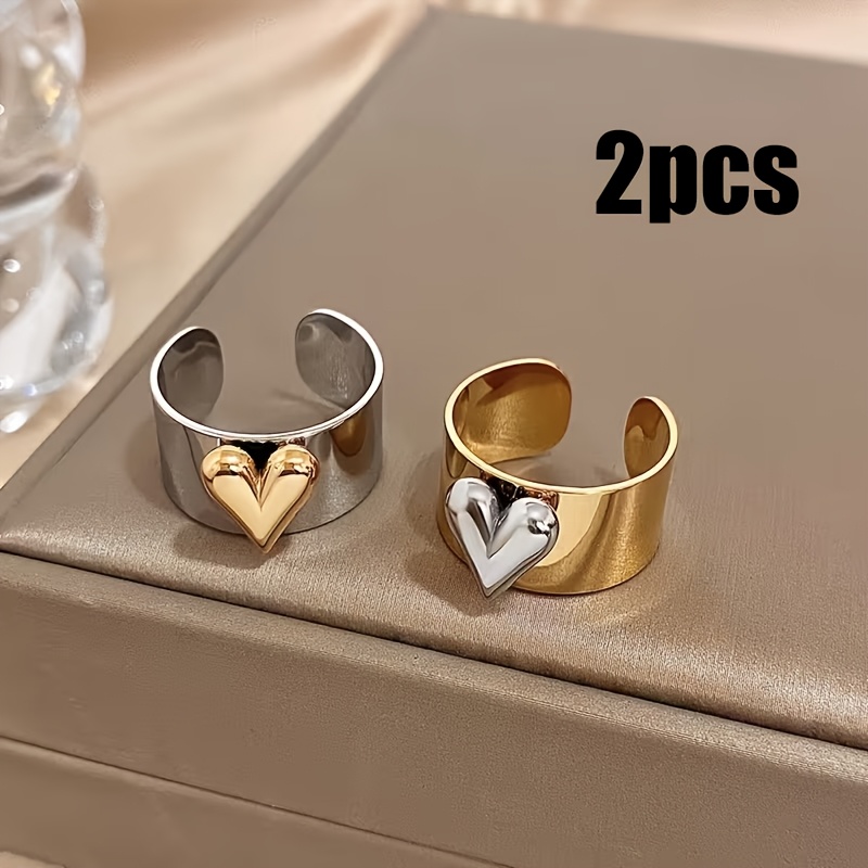 TEMU Stainless -shaped In Contrasting Colors, Golden And Silvery Couple Rings, Unique Stacking Rings, Valentine's Day Gift For Couples