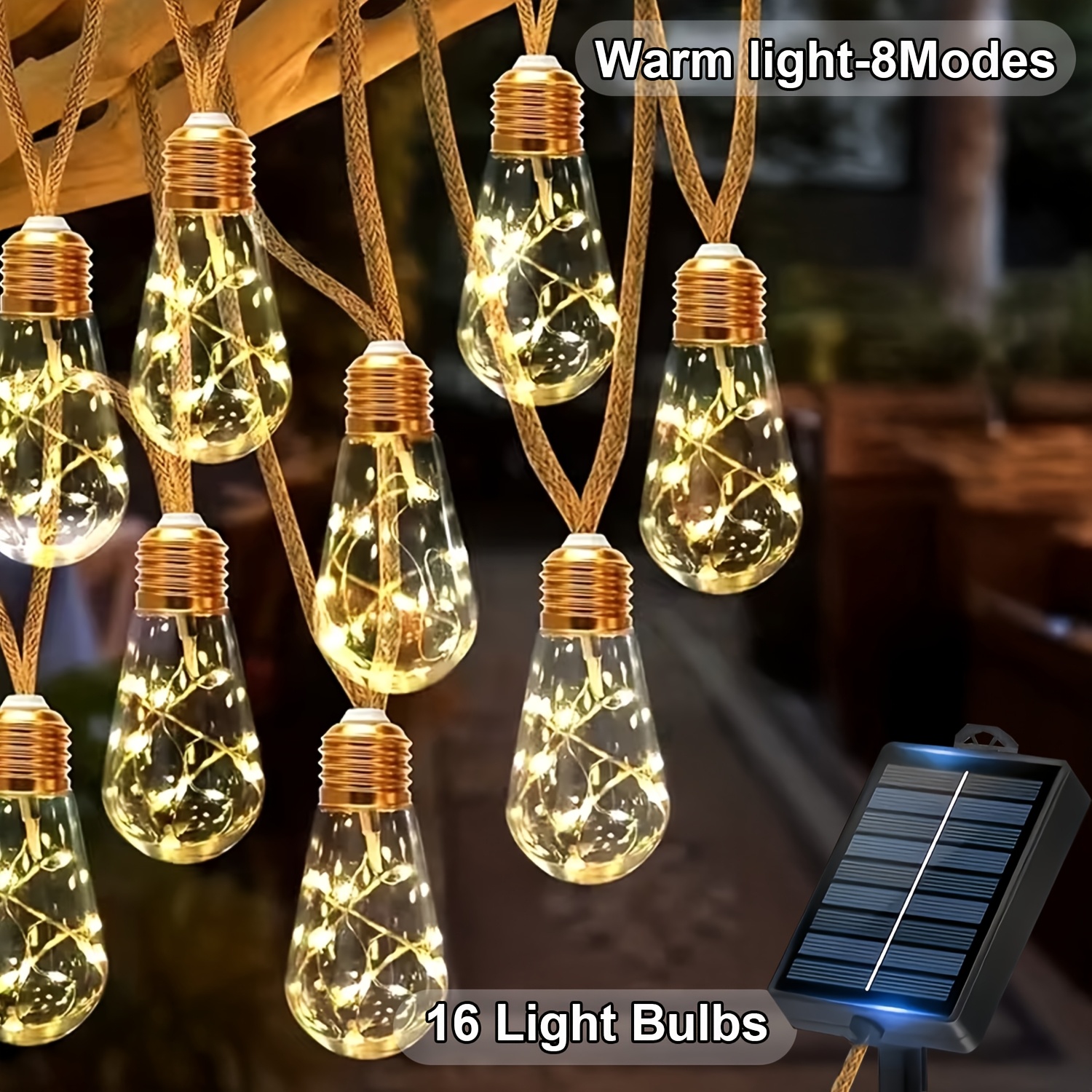 E-shop Solarbetriebene Lichterkette für Außen mit 25/16/10 Glühbirnen, Lichter mit 8 , IP44, Solar Gartenleuchten, Lichterketten, Dekorative