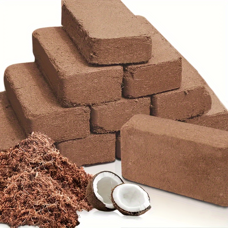 

12pcs Coco Coir Bricks For Plants - Ec & Ph Balance, For Gardening, Planting, And Soil , Square Shape, Earthy Brown Color