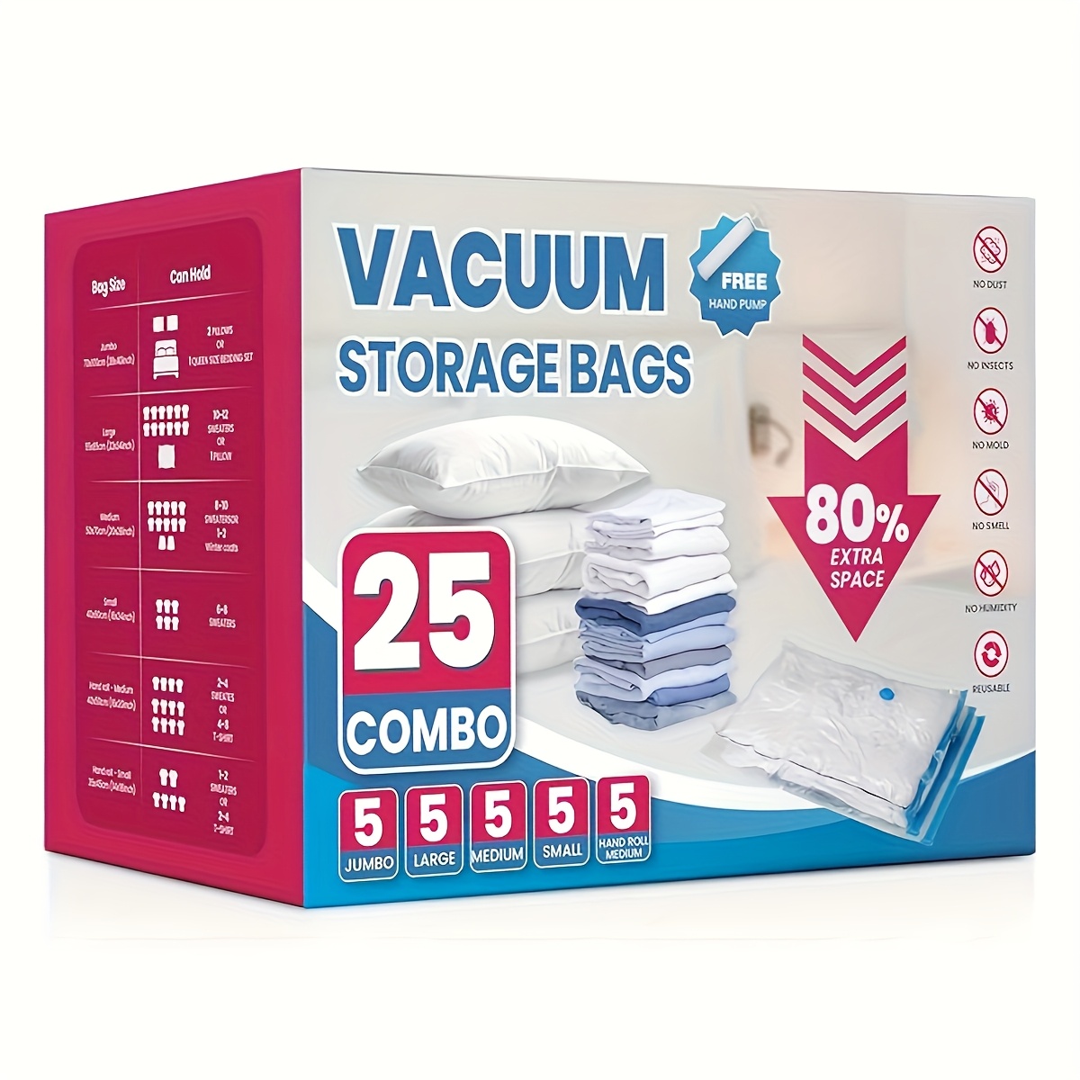 

25pcs , Space Saver Vacuum Storage Bags, Vacuum Seal Bags For Clothing, Clothes, Comforters And Blankets