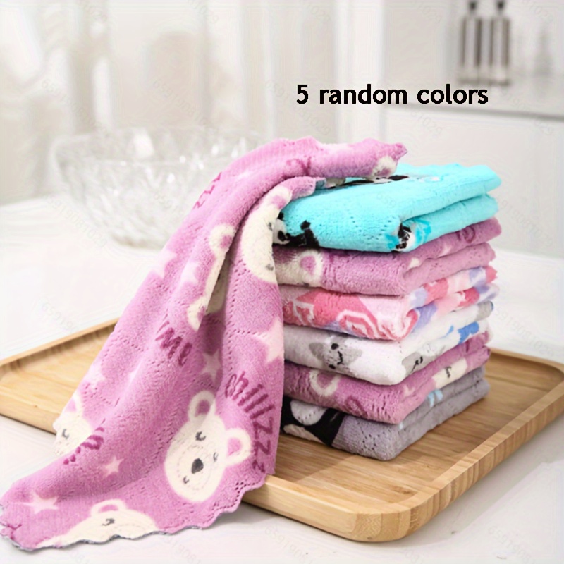 TEMU 5pcs Random Color Double-sided Cartoon Kitchen Dish Towels Thickened Table Wiping And Washing Cloths