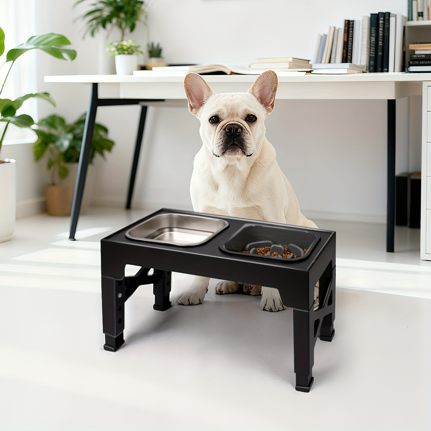 TEMU Niubya Elevated Dog Bowls, With Slow Feeder Bowl And Stainless Food Bowl, Raised Dog Bowls Adjusts To 5 (3.15", 8.66", 9.84", 11.02", 12.2") For Small Medium And Large Dogs