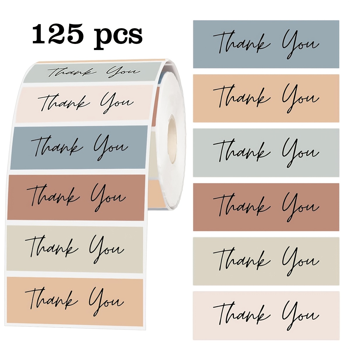 TEMU 125 Stickers Colorful English Thank You Graffiti Roll Stickers Rectangular 3x1 Inch Floral Envelope English Thank You For Your Order Rectangular