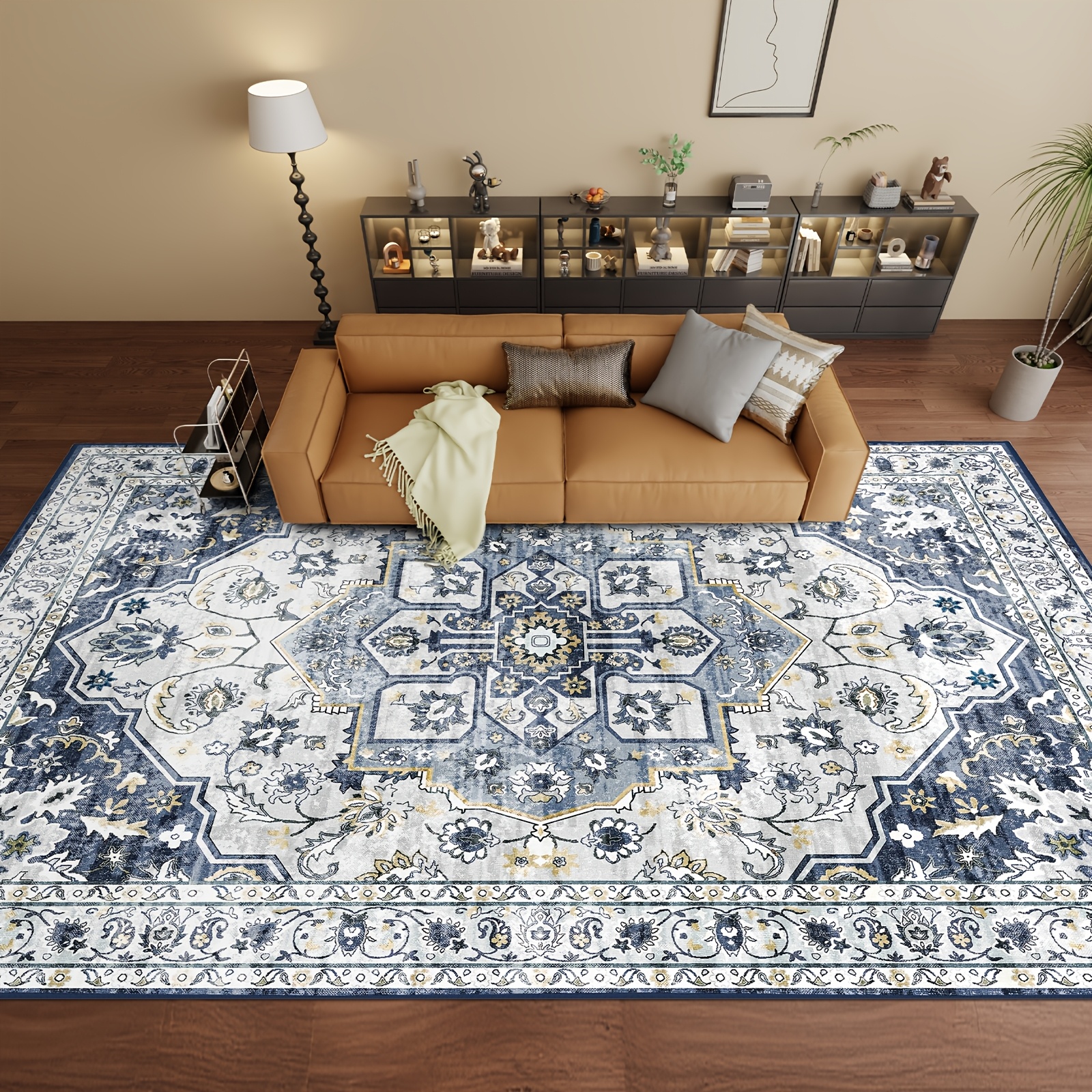 200 X 300cm Washable Area Rug, Vintage Floral Boho Carpet With Non-slip Backing, Pet-friendly And Easy To Clean, Large Floor Rug For Living Room, Bedroom And Dining Room