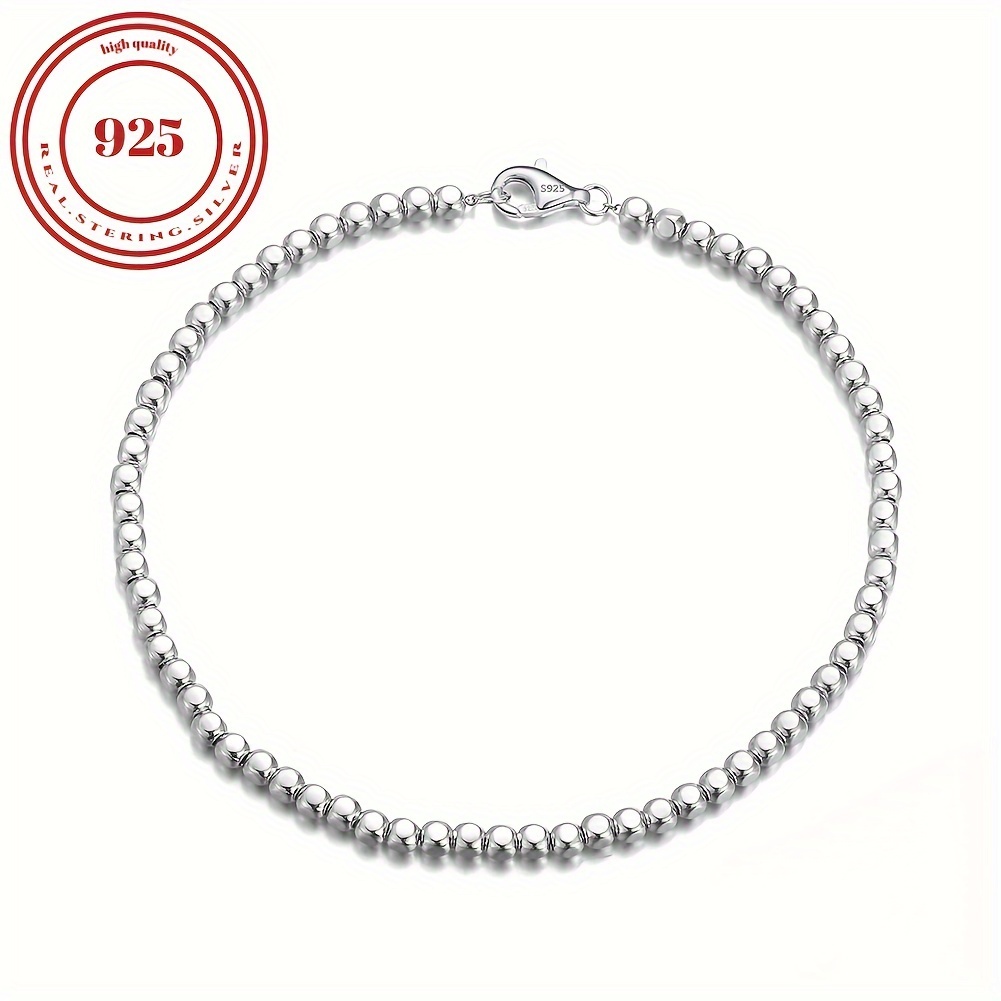 

925 Sterling Silver Italian Handmade 6mm Bead Ball Strand Chain Bracelet Comes With Exquisite. 3.3g/0.12oz