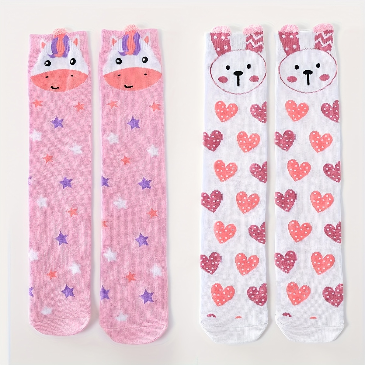 Image of 2-pair Cute Heart Knee-high Socks, Girls' Soft Comfortable Over-the-knee Calf Socks, Suitable For Casual Daily Wear