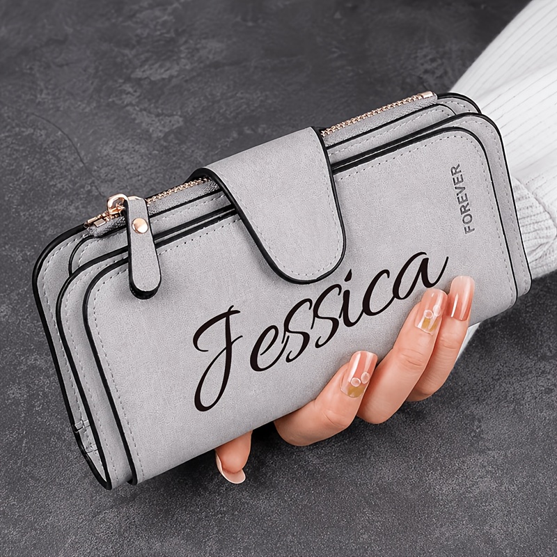 TEMU Custom Name Women's Large Capacity Wallet, Multi-card Slot Credit Card Holder, Built-in Id Window And Zipper Pouch, Portable Women's Clutch,