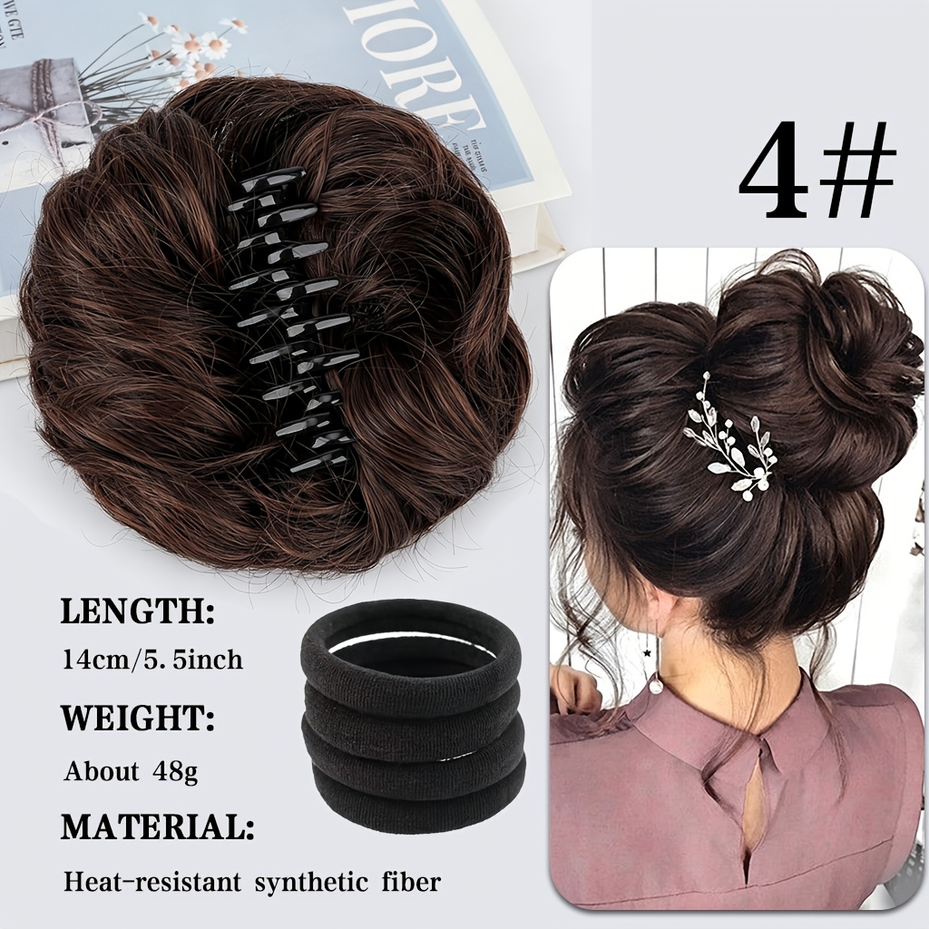 TEMU Vijfdelige Set. Y2K Krullende Messy Bun Haarverlenging voor Dames - Synthetische met Hoge Temperatuur en Sterke Klauwclip, Gemakkelijke Clip-In
