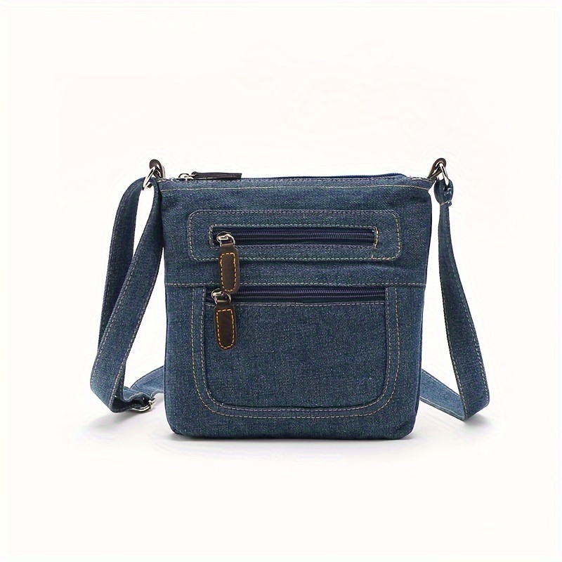 

Vintage Denim Crossbody Bag With Front Pockets, Casual Mini Square Shoulder Bag, Women's Coin Purse For Daily Use