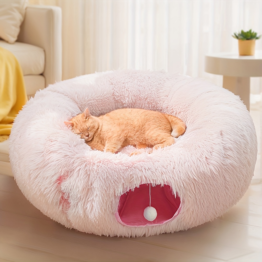 

Warm And Fluffy Plush Tunnel Toy Bed With Washable Cushion Pet Large Tubular Play Toy For Indoor Cats Puppies Rabbits