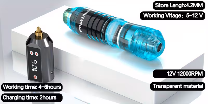 poseidon tattoo v5 tattoo pen kit poseidon battery tattoo pen with extra battery 1400mah tattoo gun kit with tattoo power supply and 10pcs tattoo cartridge needles complete tattoo kit 11 inks tattoo supplies for beginners Product details 6
