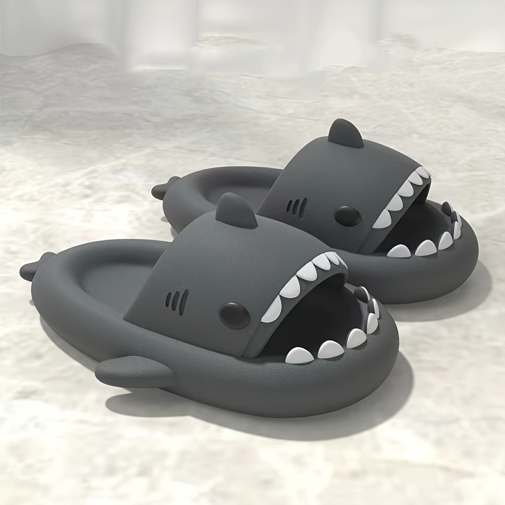 

Men's Cartoon Shark Graphic Design Soft Sole Eva Slides, Non Slip Quick-drying Open Toe Slippers For Indoor Outdoor Walking And Bathroom Shower