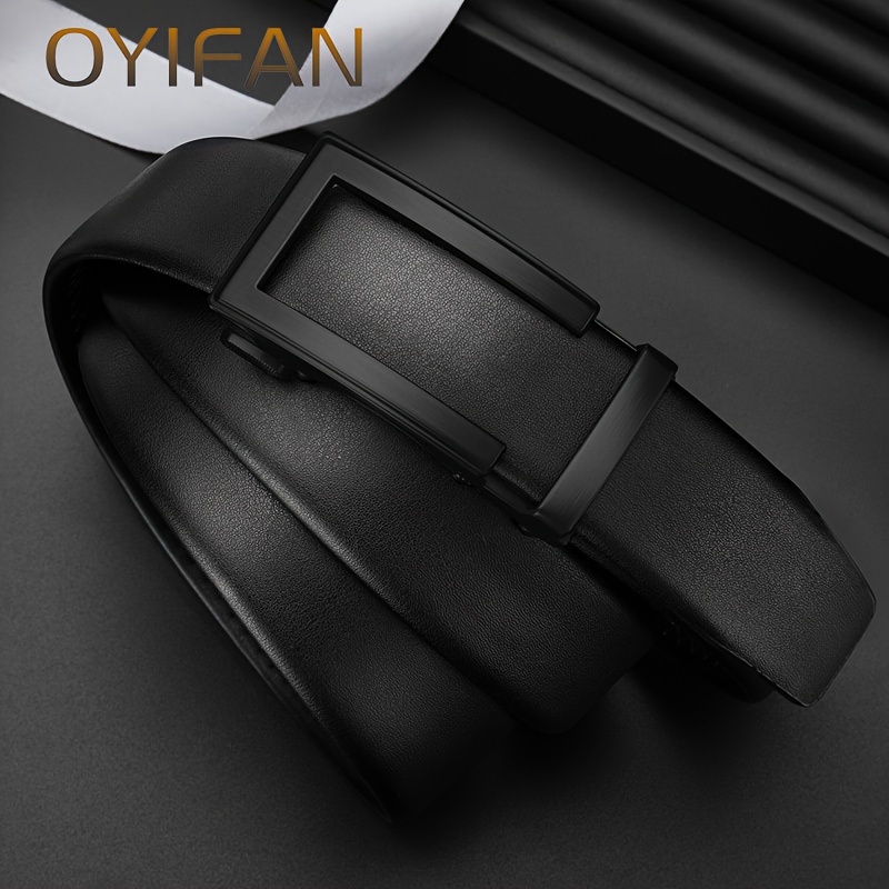 Image of Men's Business Belt, Men's Ratchet Belt, Openwork Design Alloy Automatic -high-quality Split-leather Waist Belt, Fashionable , Jeans Belt, Gift