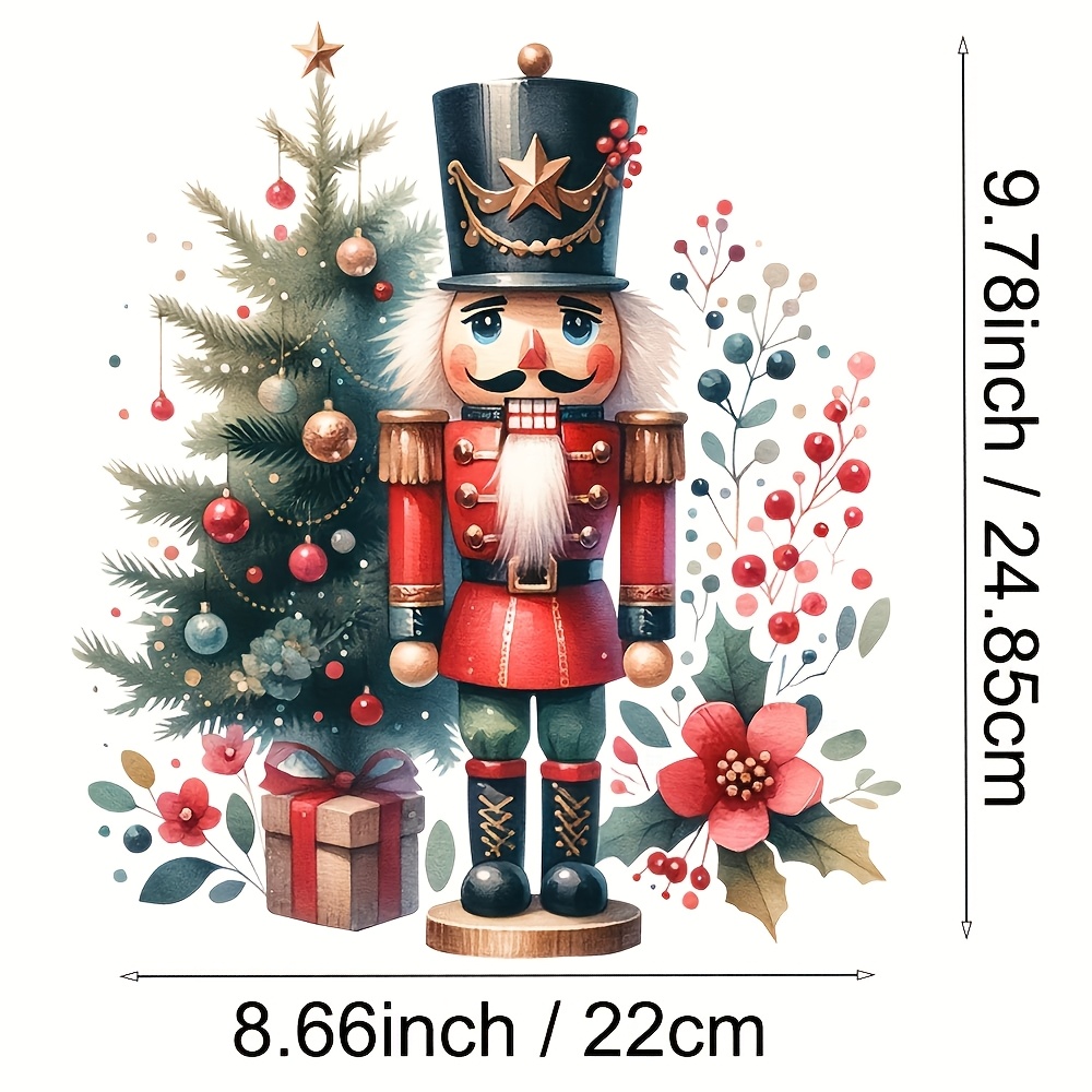 TEMU Set Of 4 Nutcracker Soldier And Christmas Tree Iron-on Heat Transfer Decals - Ideal For T-shirts, Jeans, Masks, And Backpacks For The