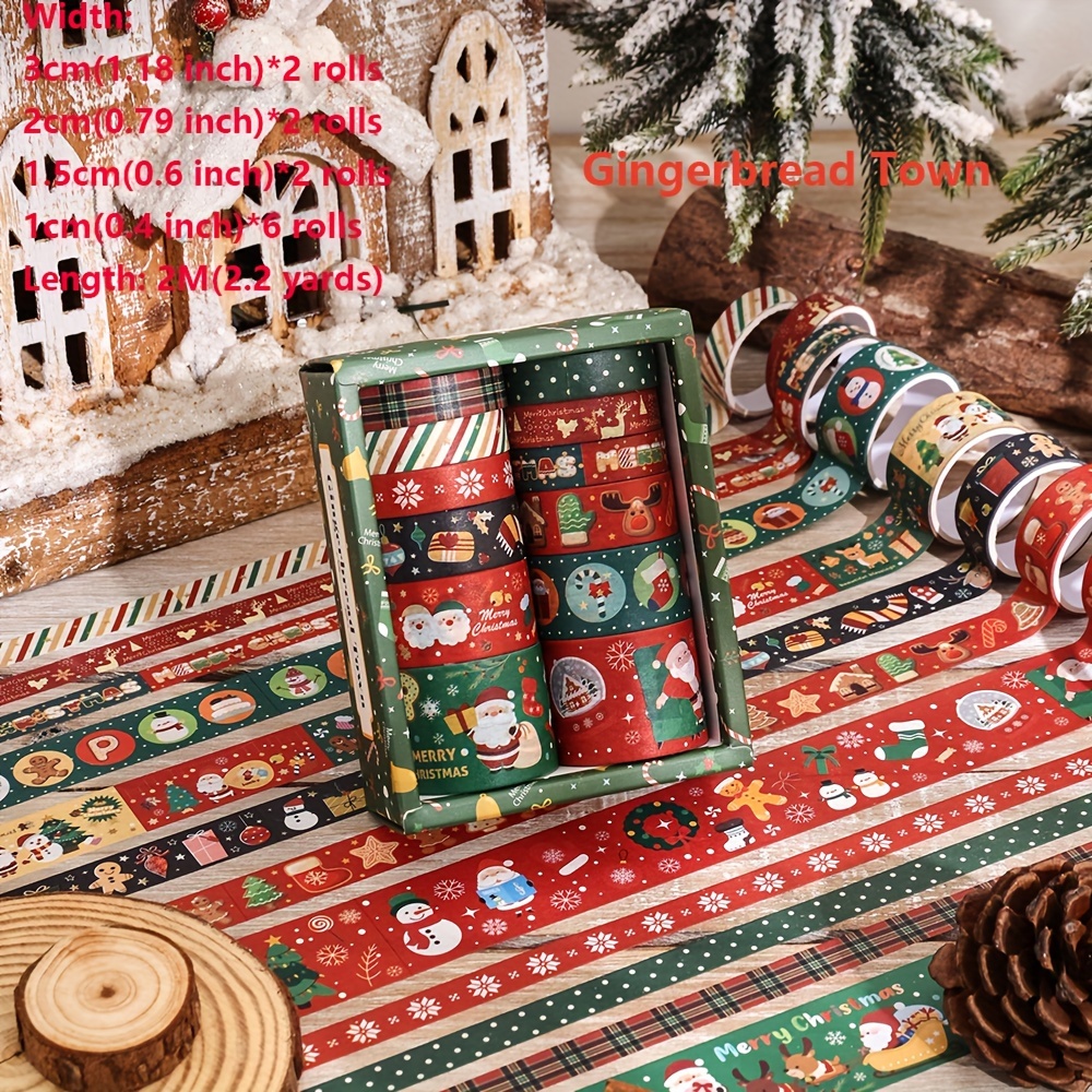 Image of 12 Rolls Vintage Christmas Washi Tape Set 2m Long Decorative Scrapbooking Sticker Masking Adhesive Paper Tape For Diy Crafts Gift Wrapping Journals Planner Party Decorations School Supplies