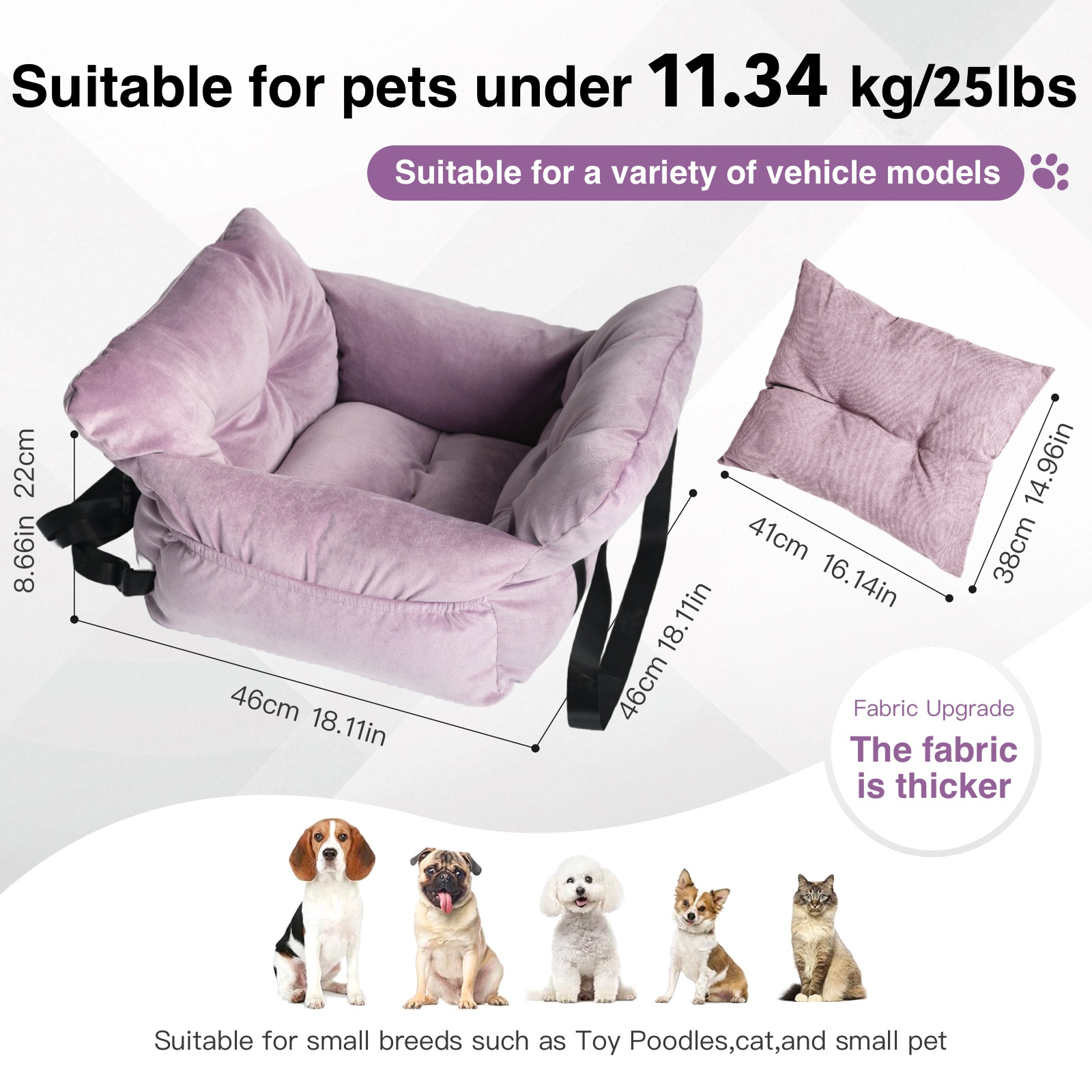 Image of 1pc Dog Carrier Car Seat For - Travel Carrier With Safety Hook & , Handheld/shoulder Strap, Side Pocket For Essentials, Corduroy Fabric, Fits Car Front/back Seat, Use, Blanket Bundle