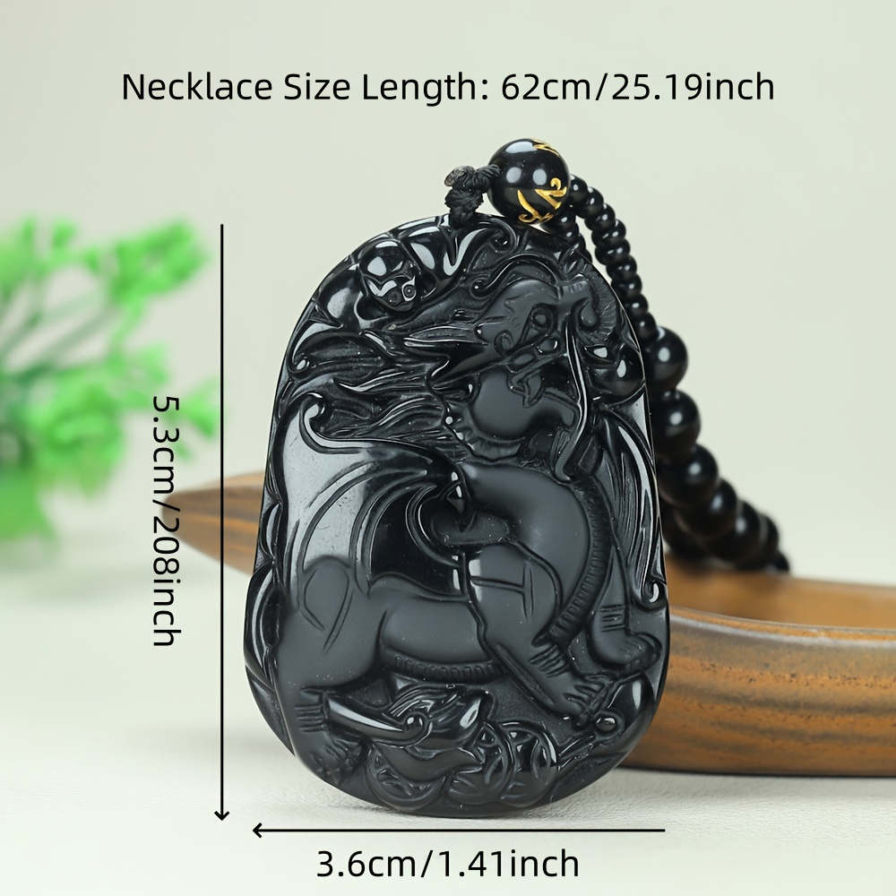Natural Obsidian Magic Dragon Pendant Necklace, Unisex