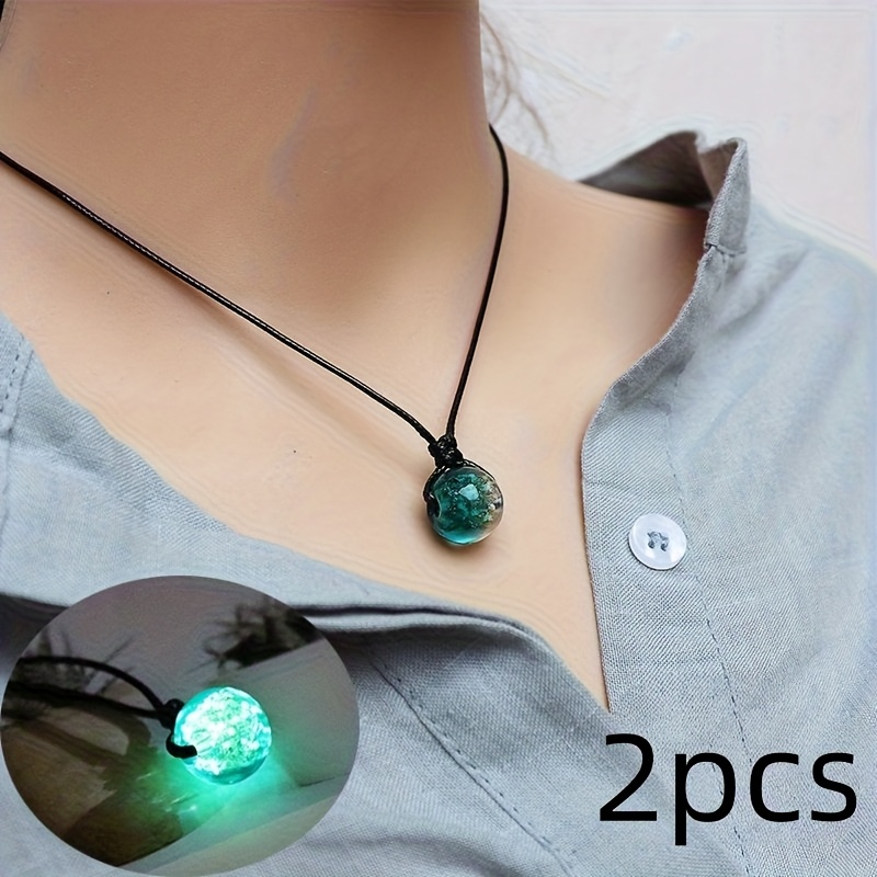 Random Color 2pcs Set Of Luminous Bead Necklace For Couples, Easy Fashion Jewelry Gift
