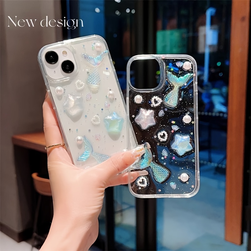 

Mermaid Tail Glitter Silicone Phone Case For 15 Pro Max, 14 Pro, 13, 12, 11, Xs Max, Xs, 8, 7 Plus - Handmade Transparent Candy Color Protective Cover