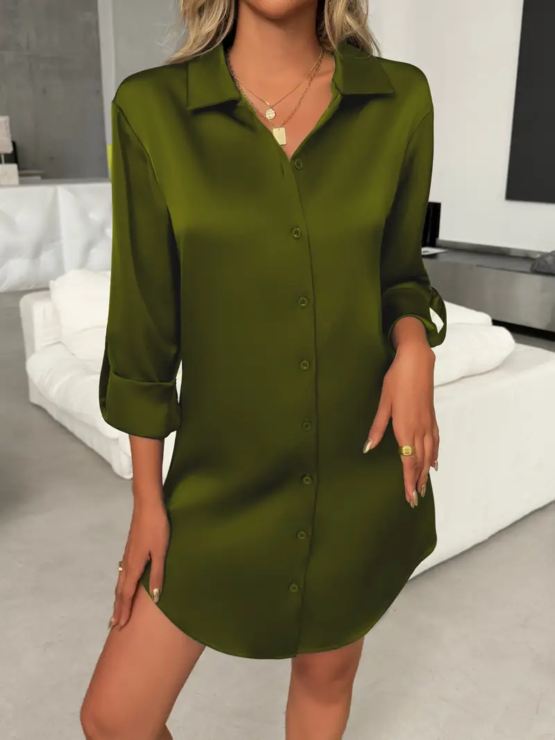 formal dress half shirt A-Line Floor Length Shirt Dress Wedding Guest Dress Formal Dresses Mother of the Bride Dress Half Sleeve Shirt Collar Minimalist Formal Wedding Guest Fall Satin with Bow(s) Pleats 2026