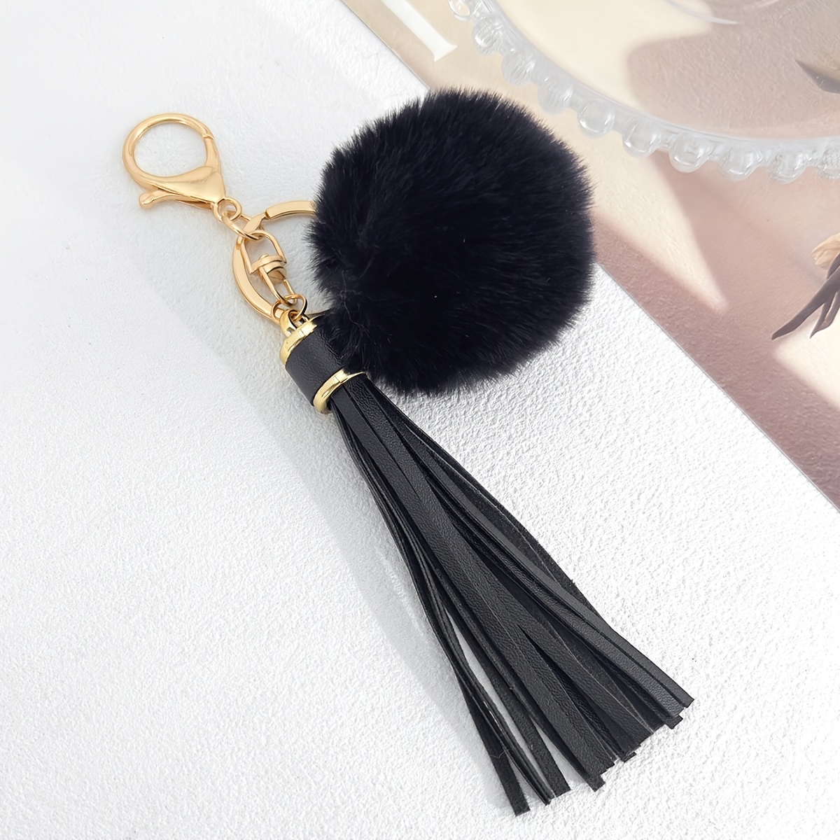 TEMU 1 Portachiavi con sfera a nappa colorata / Ciondolo per borsa / Regalo persona cara
