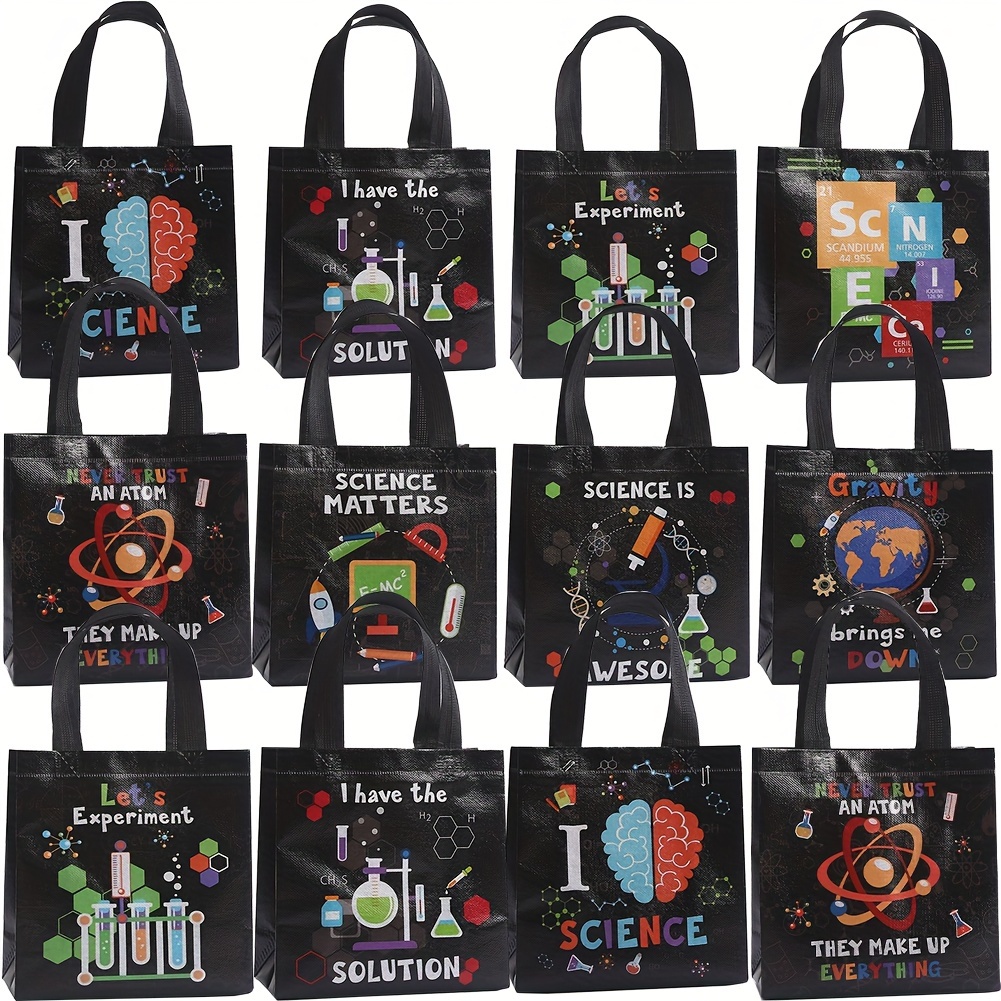 

24pcs Science-themed Party Favor Bags With Handles - Fabric Treat Bags Featuring Science Illustrations For Parties & Events, Fun Gifts