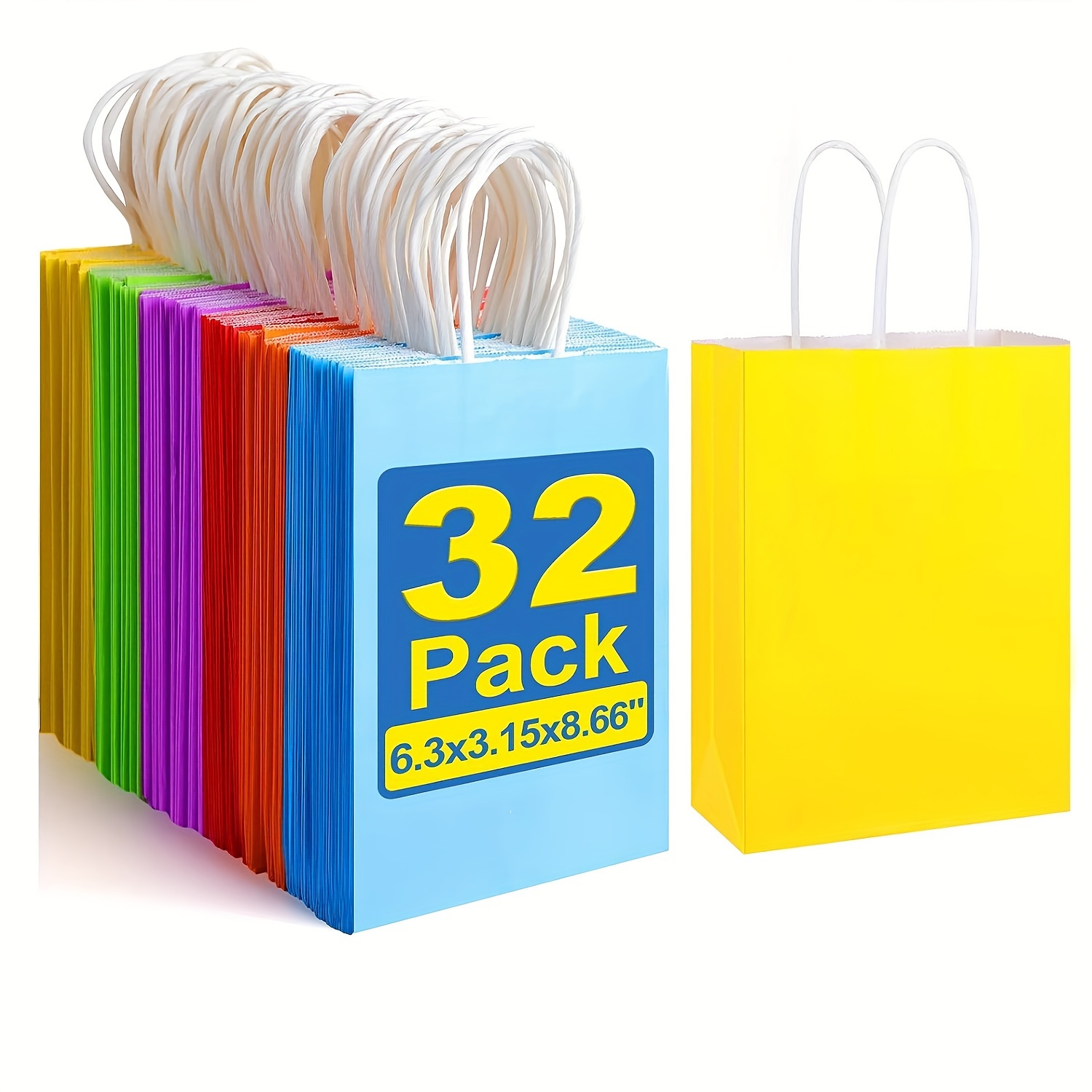

32pcs Paper Gift Bags, Kraft Paper Party Favor Bags Bulk With Handles For Birthday, Shower, Crafts, Wedding, Party Supplies (6 Colors)
