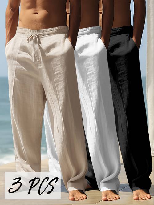 Artikelbild 3er-pack herren freizeithosen, lange hosen mit glatter und flüssiger passform, gerader schnitt, für alle jahreszeiten, atmungsaktiv und bequem, ideal für urlaub, outdoor-aktivitäten und alltägliche freizeitkleidung.