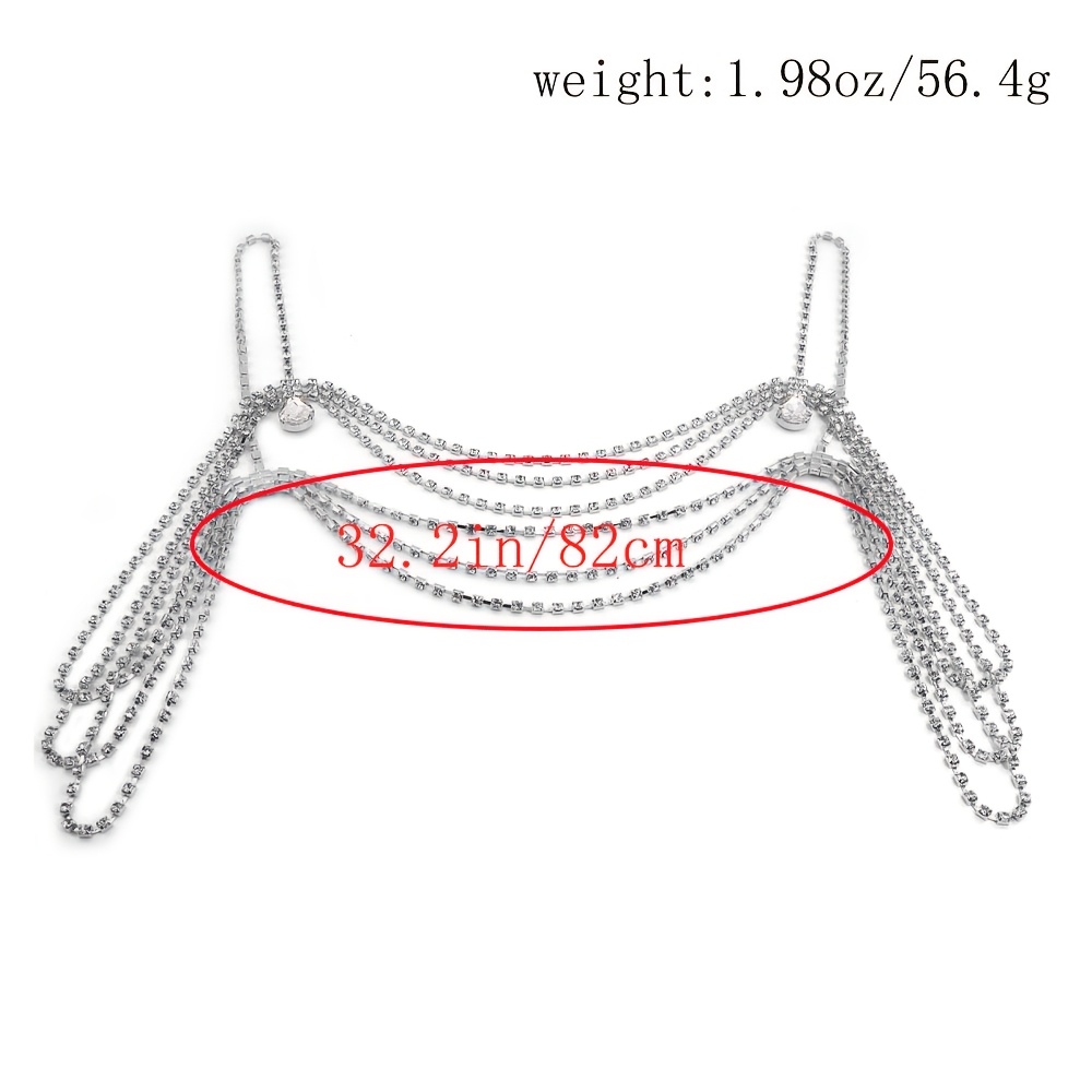 Rhinestone Sexy Chest Chain, Multi-Layer Tassel Necklace