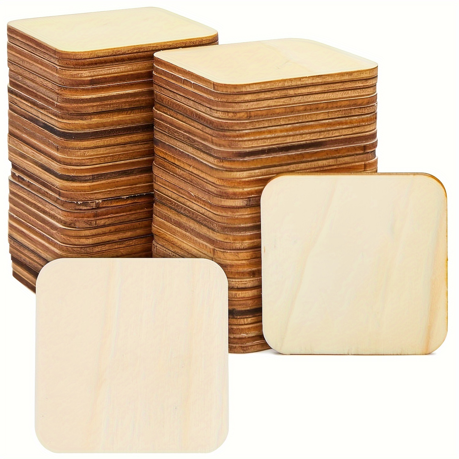 

50pcs 5cm/2in Wooden Squares For Diy Crafts, Wooden Tiles For Painting Wood Carving Round Corners Blank Wood Chips