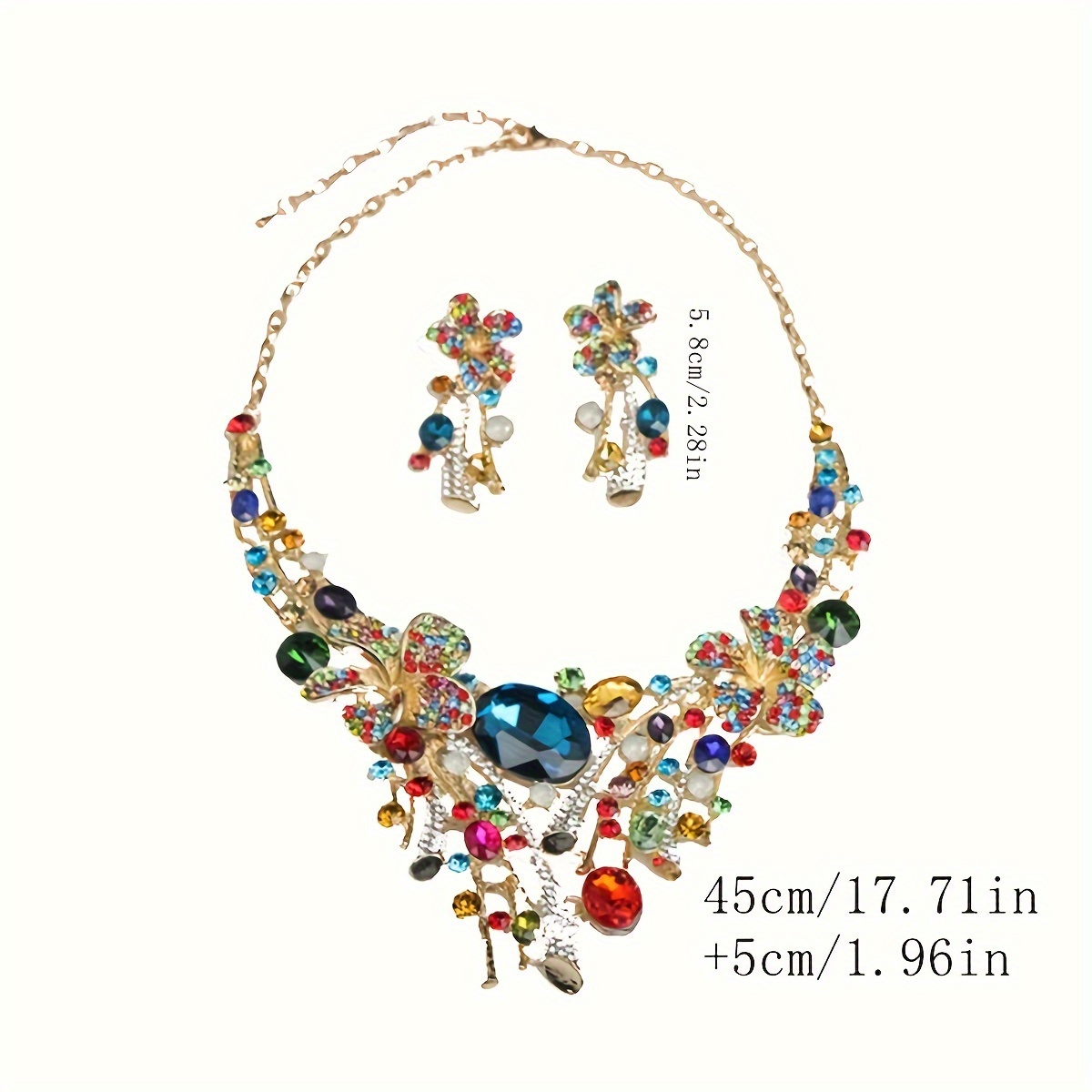 3pcs Vibrant Crystal Flower Jewelry Set - Luxurious Multicolored Necklace and Earrings, Zinc Alloy, Perfect for Bridal Parties & Celebrations, Wedding Gifts