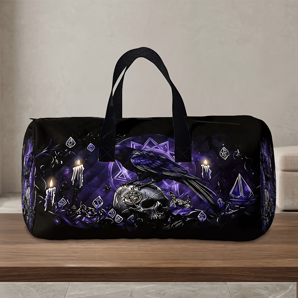 TEMU 1pc New Crow Skull Print Men's Tote Bag, Multi-functional Travel Bag Large Capacity Luggage Handbag, Carry-on Handbag, Sports Fitness Bag,