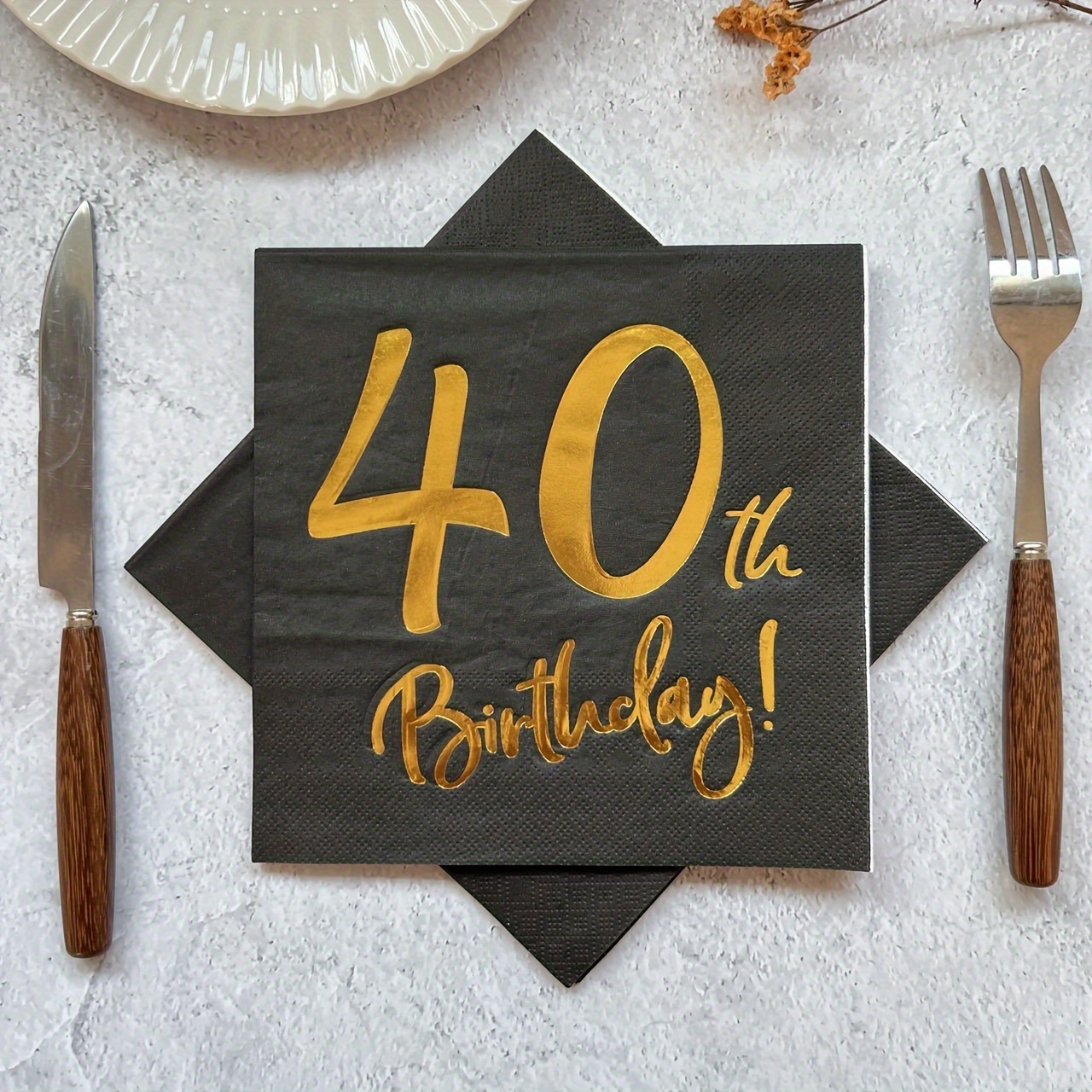 

40th Birthday Black Gold Foil Napkins - 20 Pack, 2-ply Disposable Paper Napkins For 40th Birthday Party, Hotel, Restaurant, Bar Tableware Supplies (6.5x6.5 Inch) - Carnival Themed Celebration